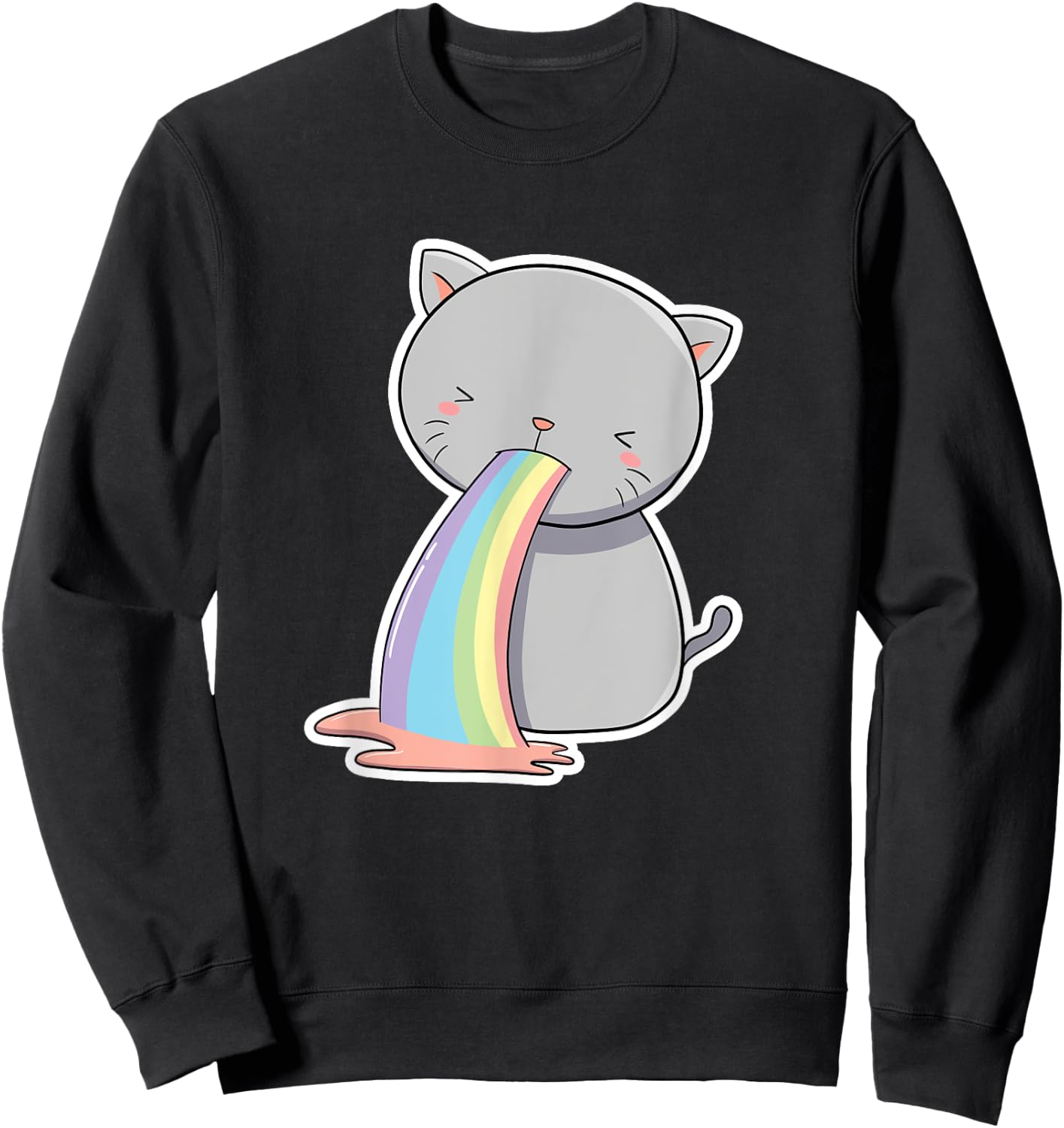 Cat Throwing Up Rainbow Funny Vomiting Kitty Lover Drawing Sweatshirt - Sweatshirt | Black