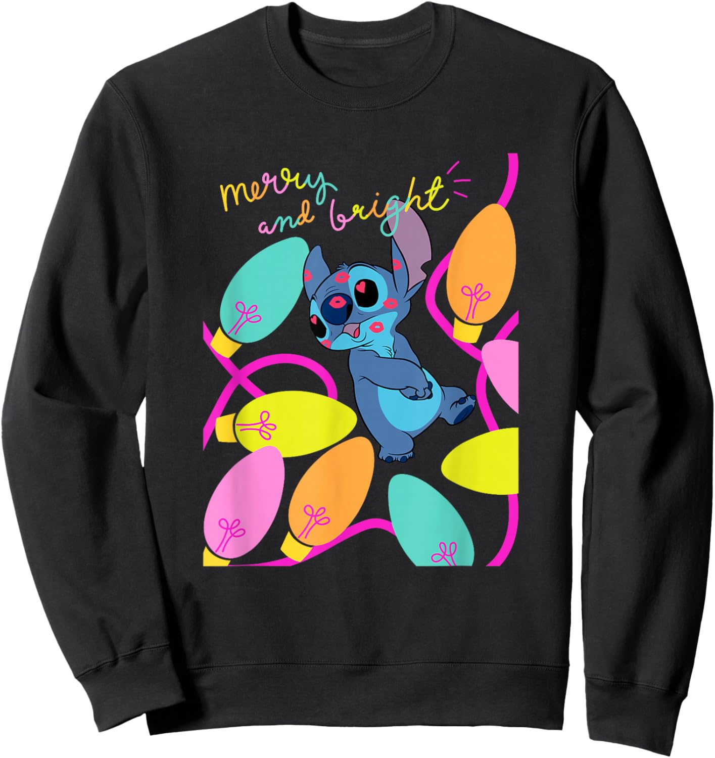 Disney Lilo & Stitch Christmas Merry And Bright Stitch Light Sweatshirt - Sweatshirt | Black