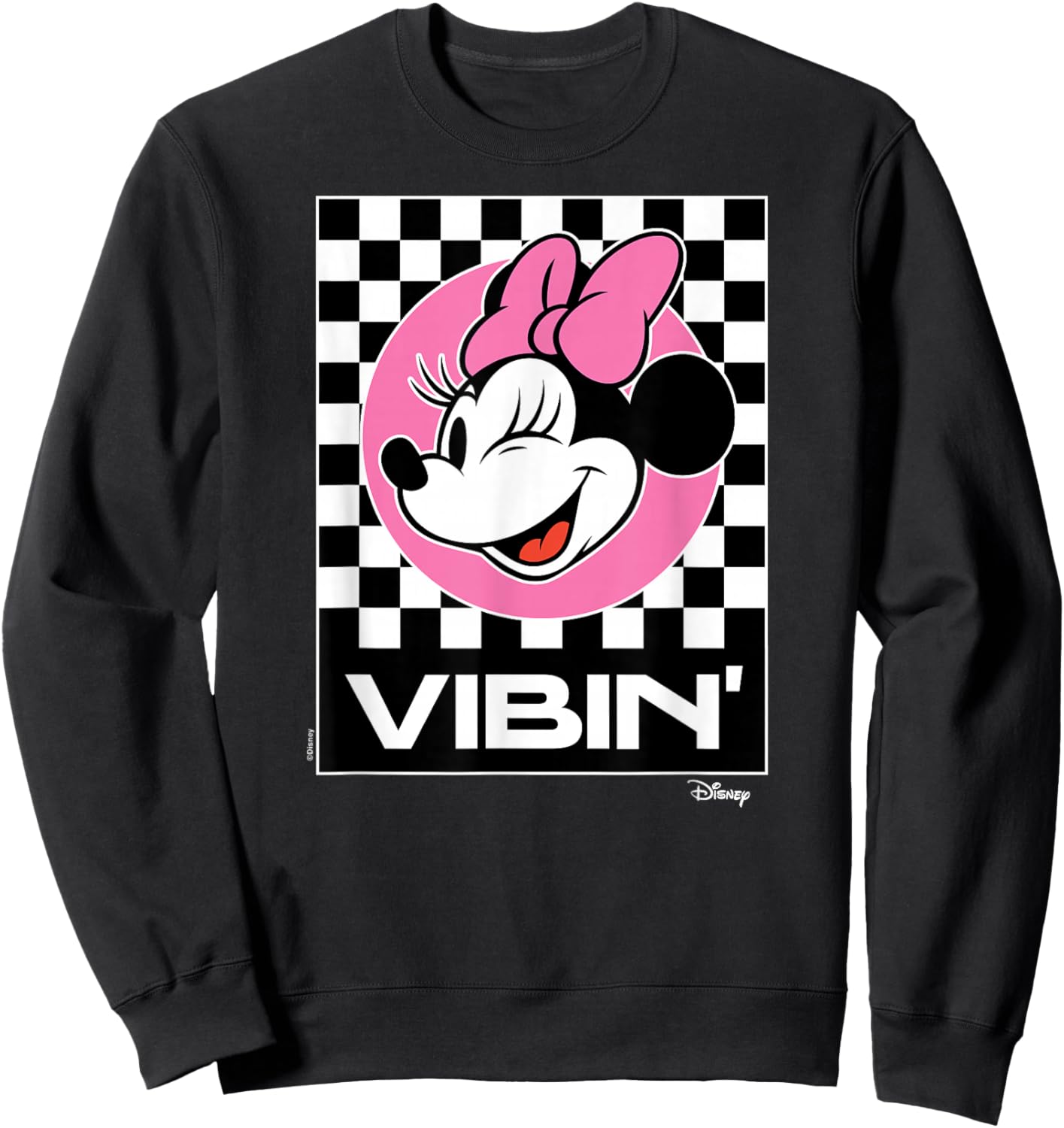 Minnie Mouse - Vibin Retro Checkered Background Sweatshirt - Sweatshirt | Black