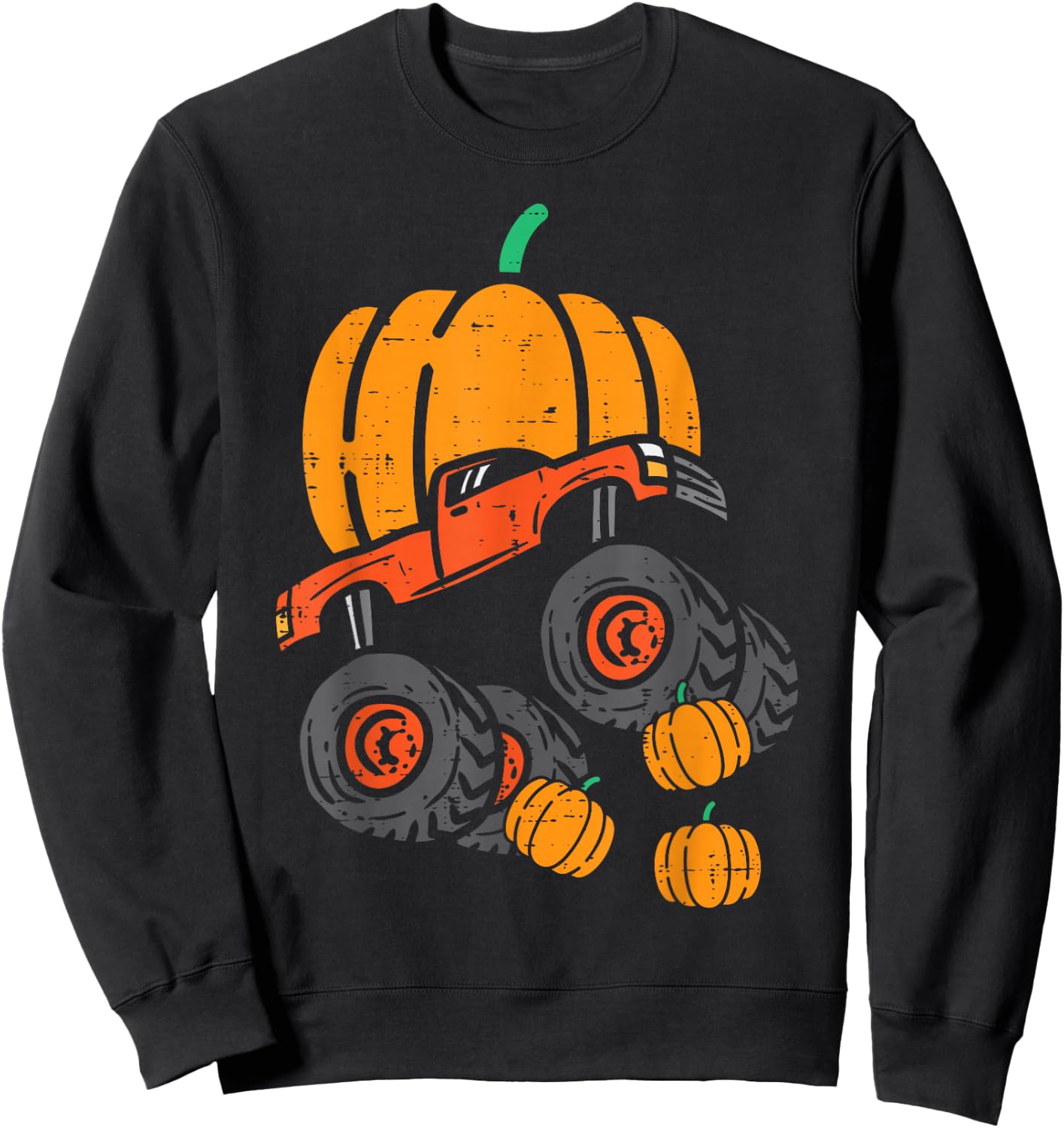 Thanksgiving Pumpkin On Monster Truck Fall Boys Kids Toddler Sweatshirt - Sweatshirt | Black