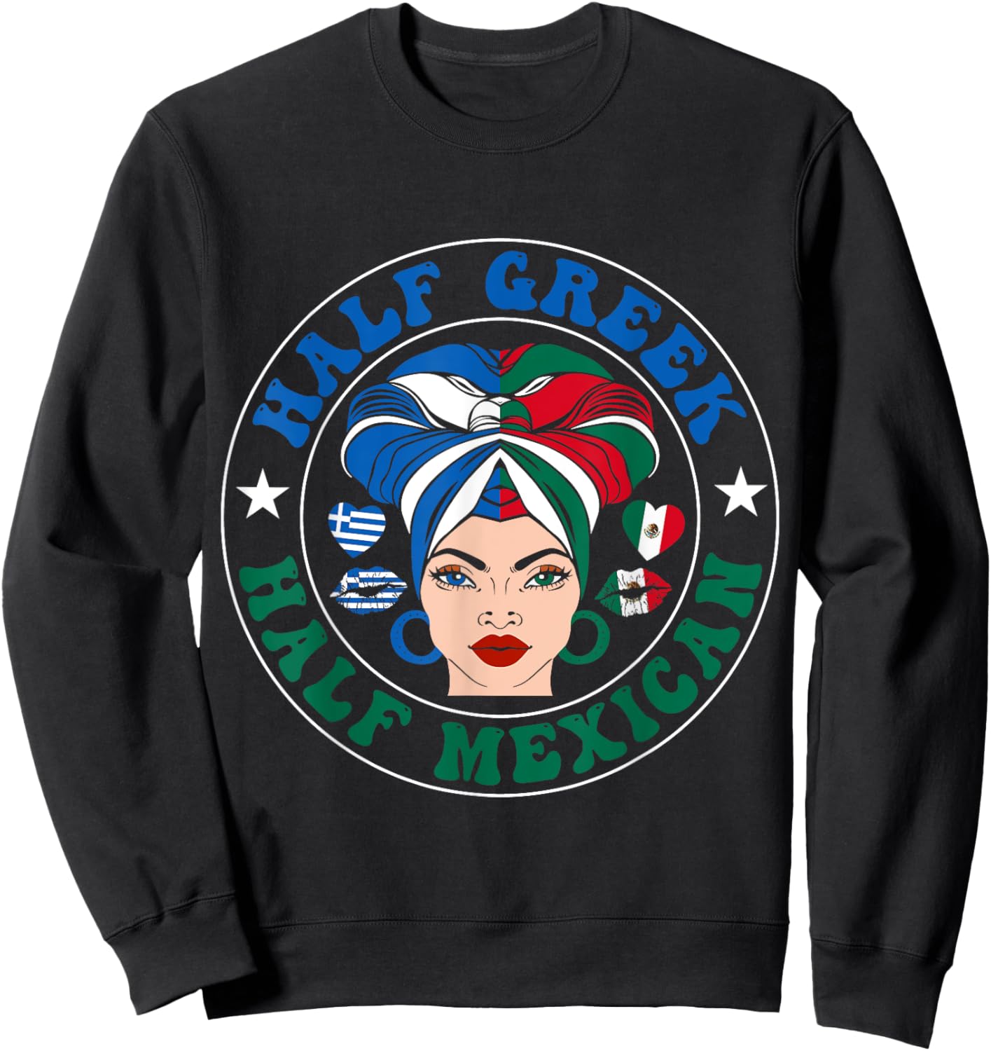 Half Greek Half Mexican Greece Mexico Flag Roots Women Girls Sweatshirt - Sweatshirt | Black