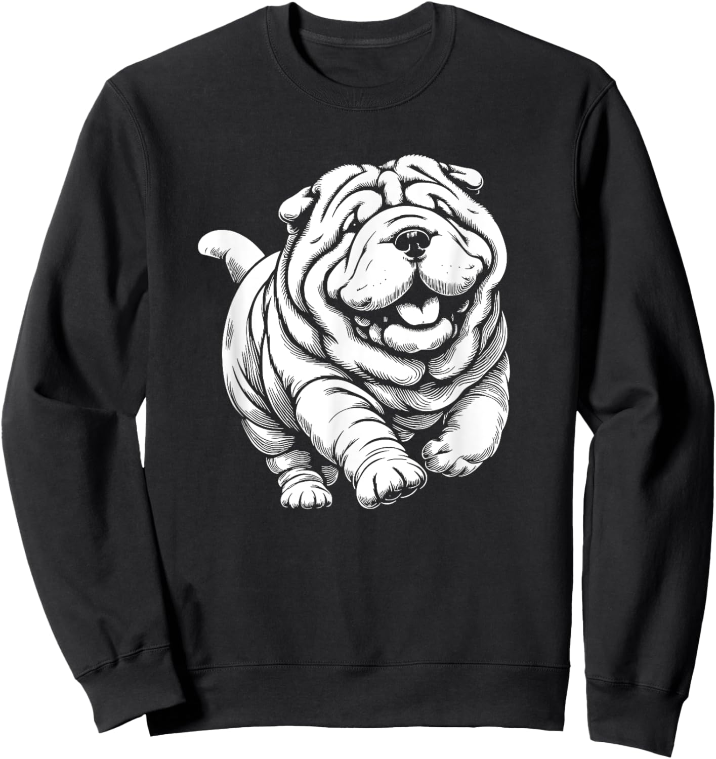 Cute Shar Pei Dog Running Art Design Women Sweatshirt - Sweatshirt | Black
