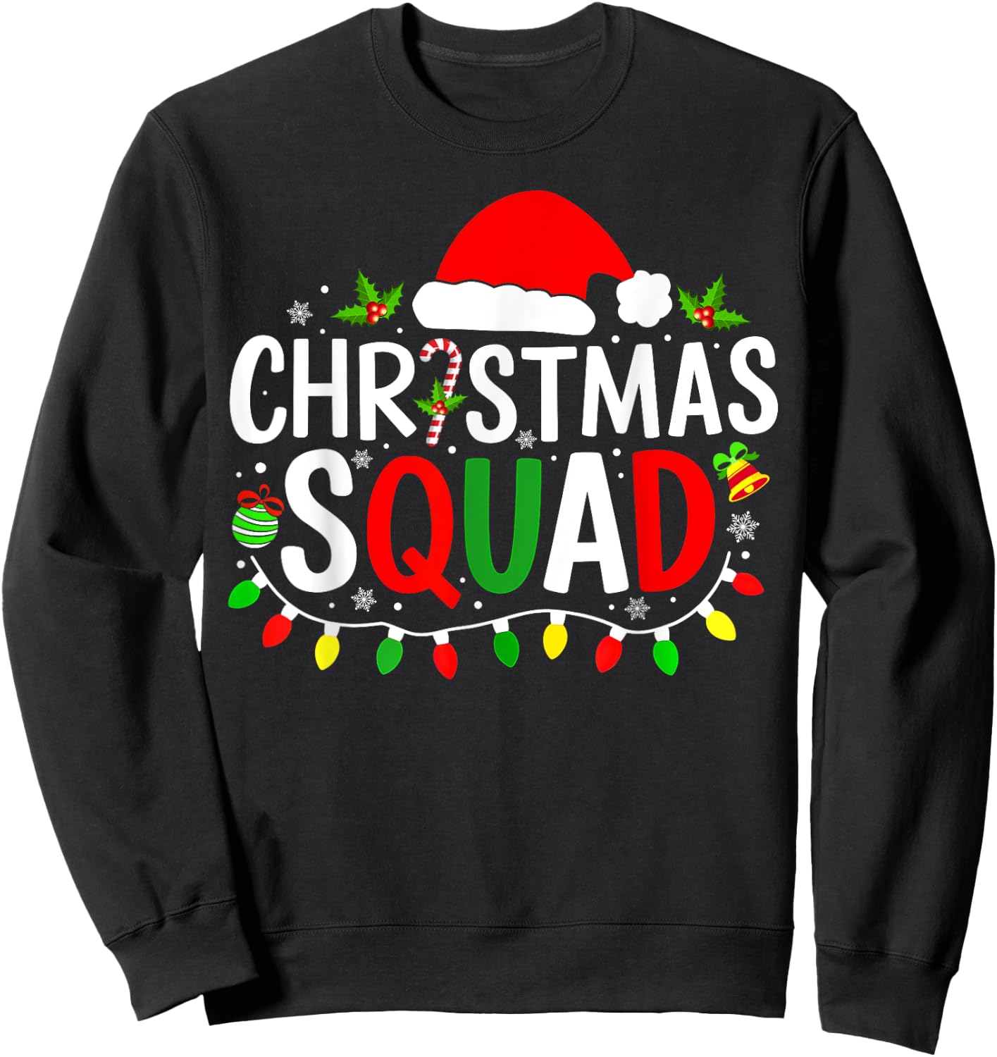 Christmas Squad Matching Pajamas Men Women Xmas Lights Sweatshirt - Sweatshirt | Black