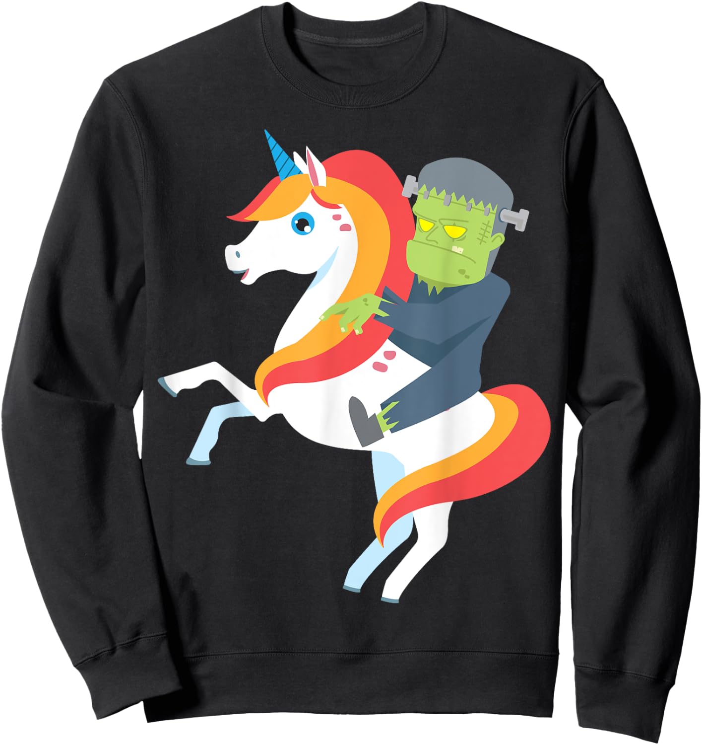 Frankenstein Riding Unicorn Cute Monster Halloween Costume Sweatshirt - Sweatshirt | Black