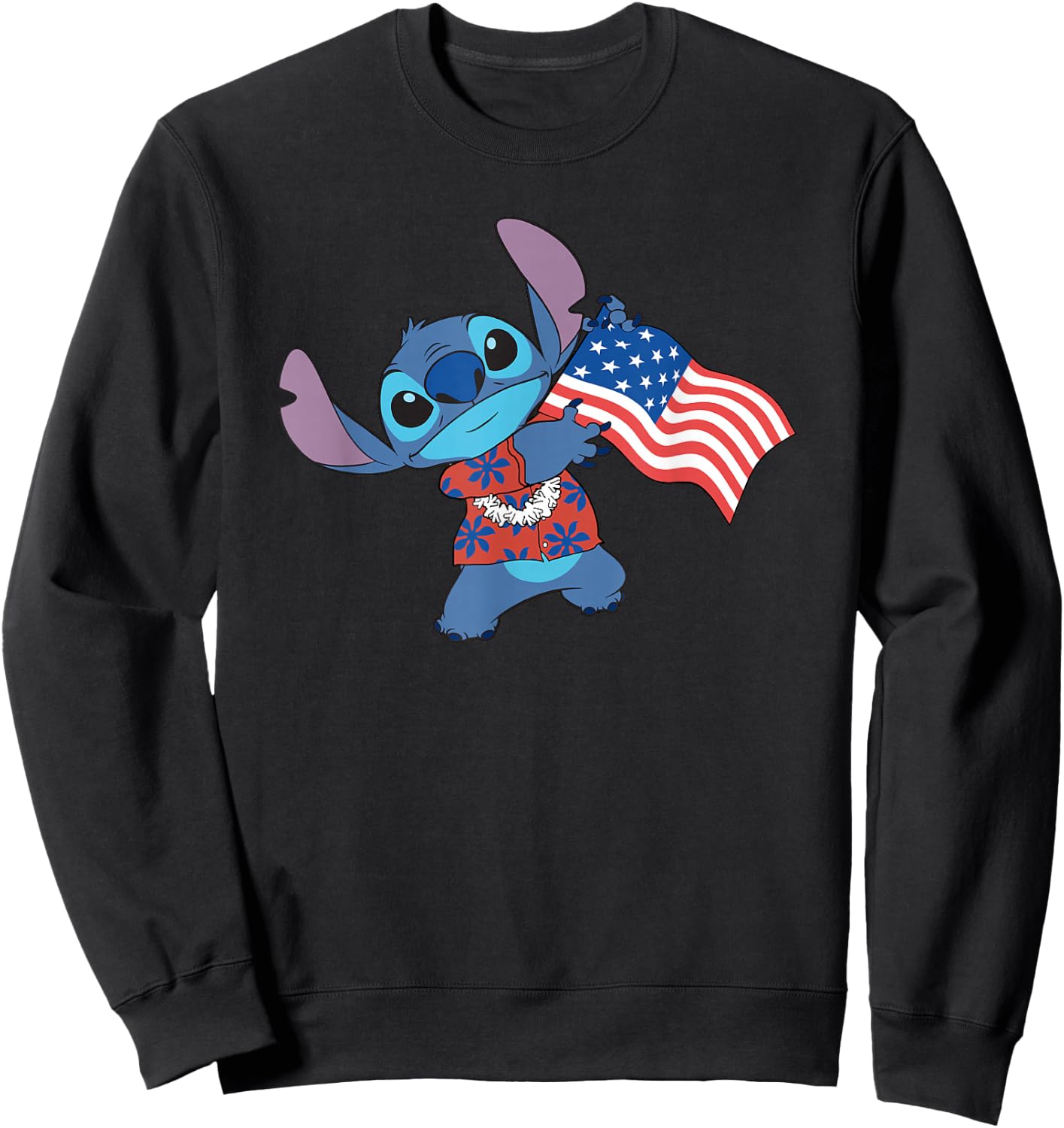 Disney Lilo & Stitch Tropical Stitch American Flag Sweatshirt - Sweatshirt | Black