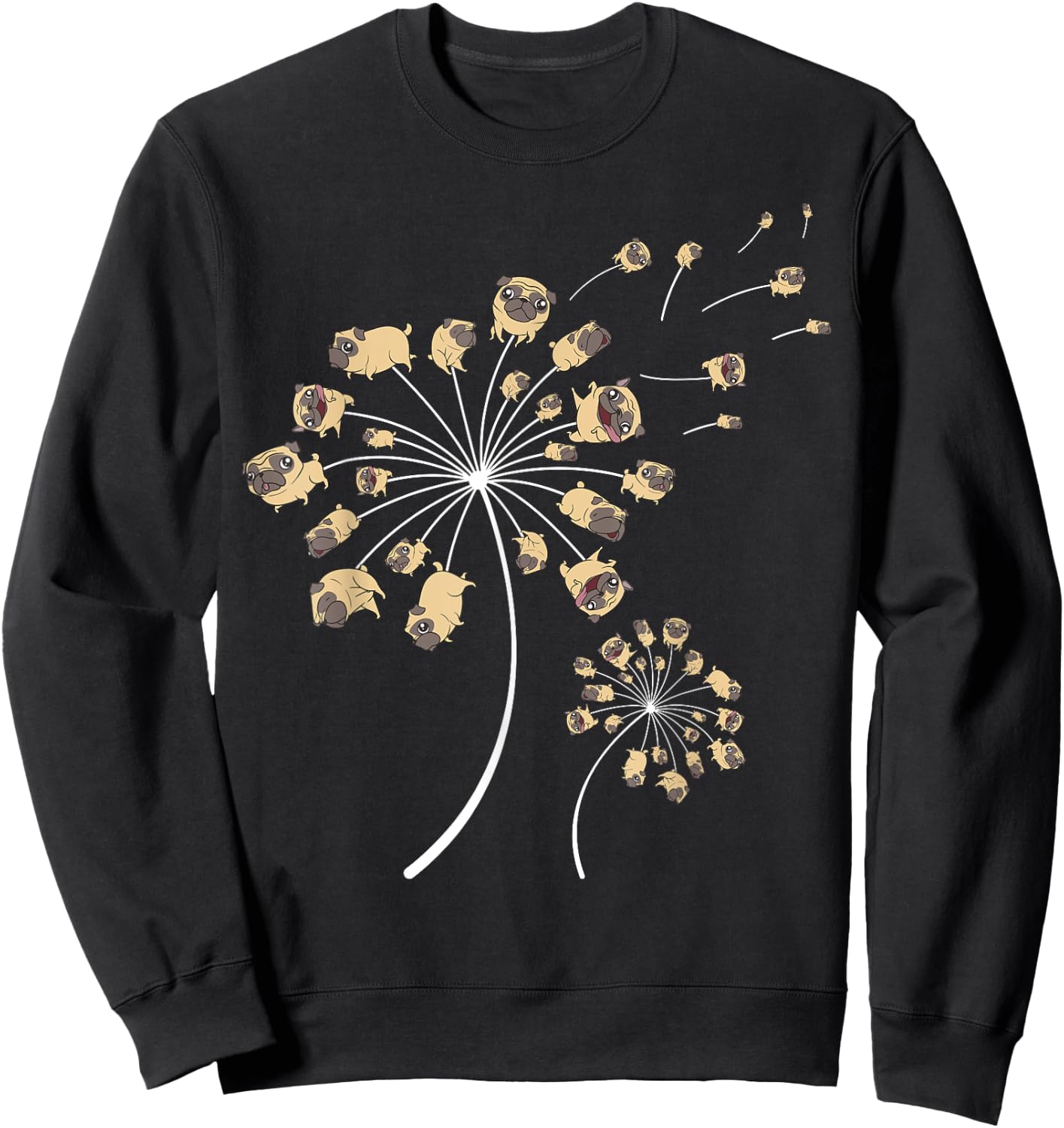 Funny Pug Gift Women Cool Flower Dog Dandelion Lover Sweatshirt - Sweatshirt | Black