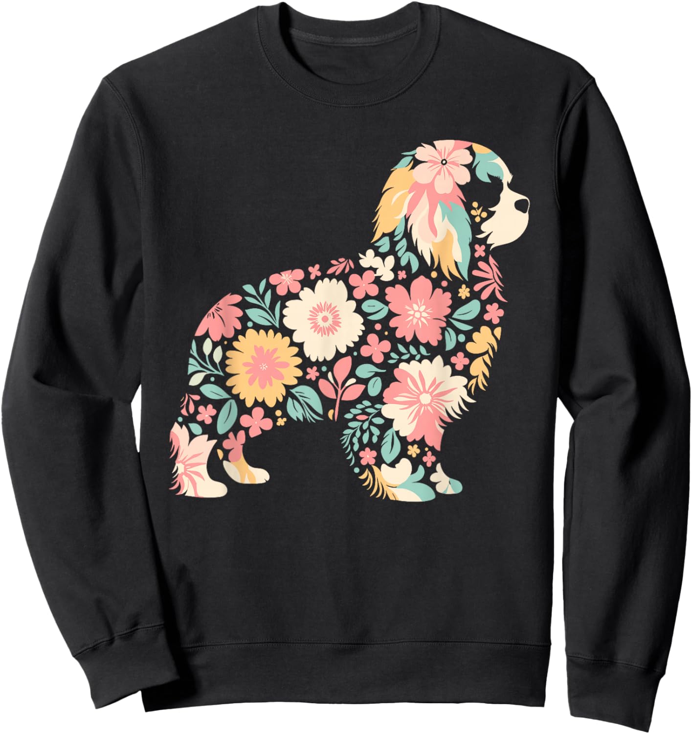 Cute FLower Cavalier King Charles Spaniel Mothers Day Sweatshirt - Sweatshirt | Black