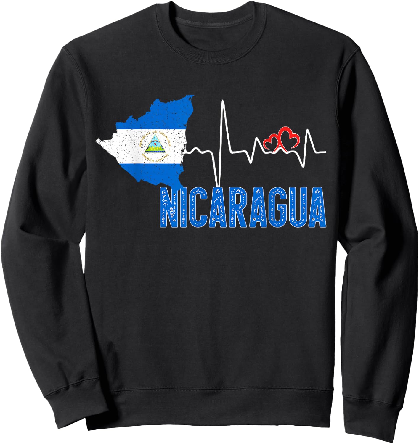 Nicaragua Flag Map Heartbeat for Nicaraguan Pride Sweatshirt - Sweatshirt | Black