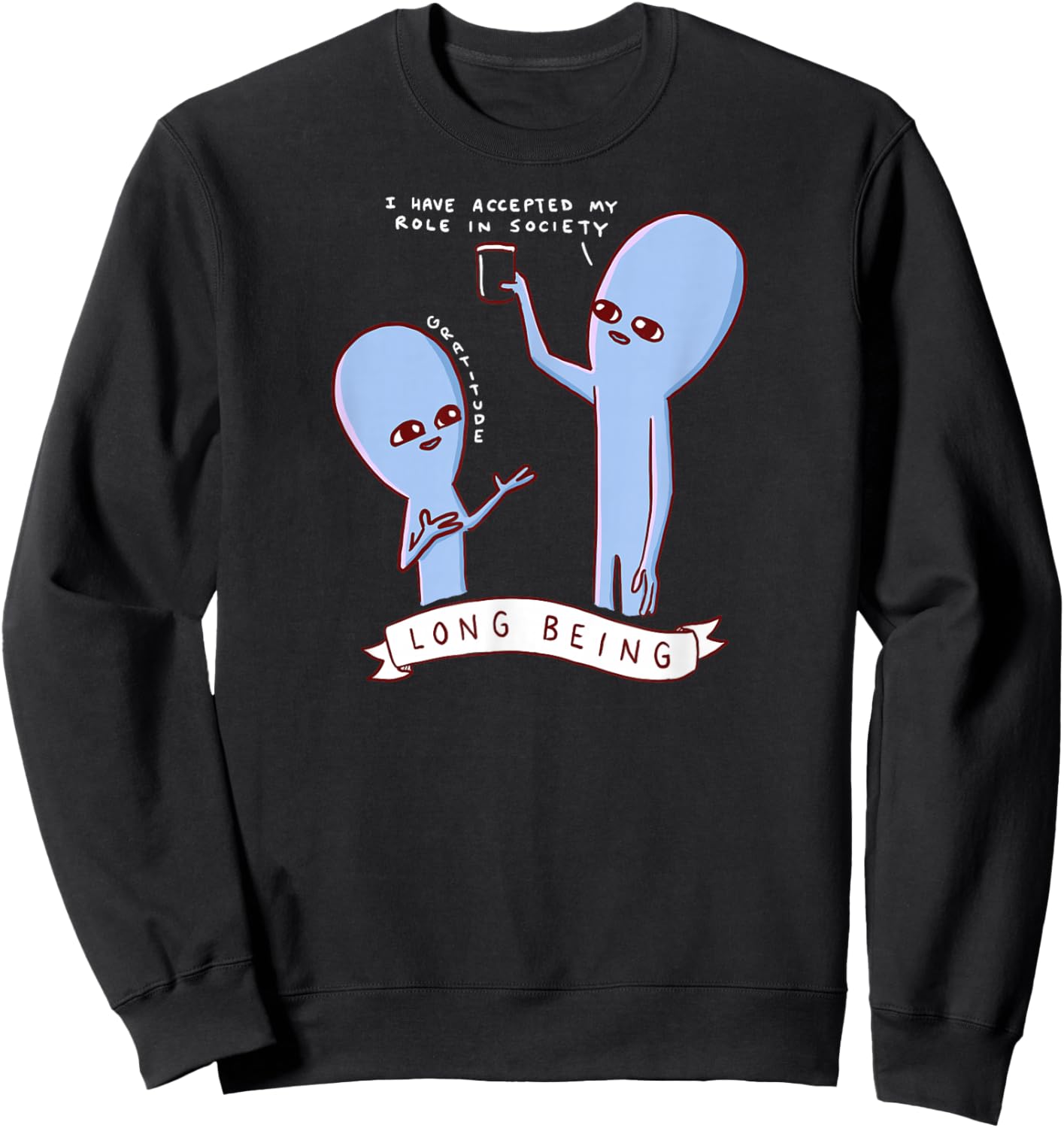 Threadless Nathan W. Pyle Strange Planet Long Being Graphic Sweatshirt - Sweatshirt | Black