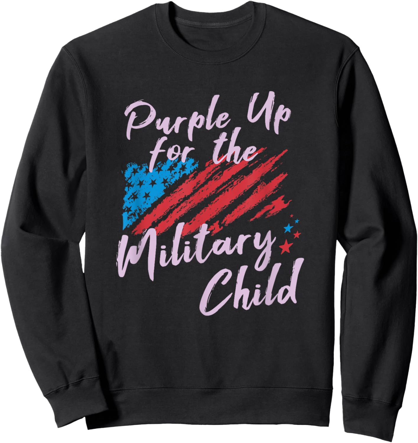 Purple Up Military Child / Support Family American Flag Star Sweatshirt - Sweatshirt | Black