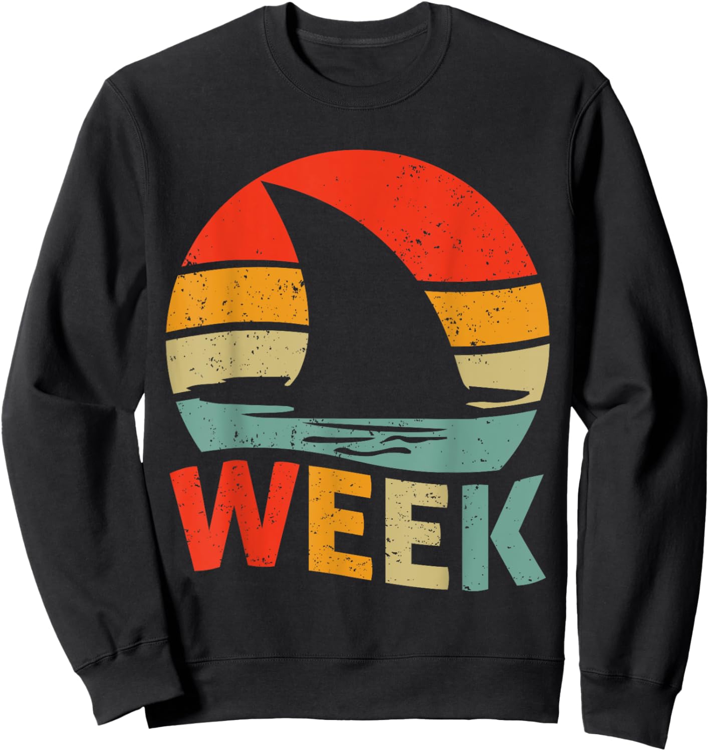 2025 Week Retro Shark Fin Lover Sea Ocean Animal Summer Trip Men Women Girls Kids Sweatshirt - Sweatshirt | Black