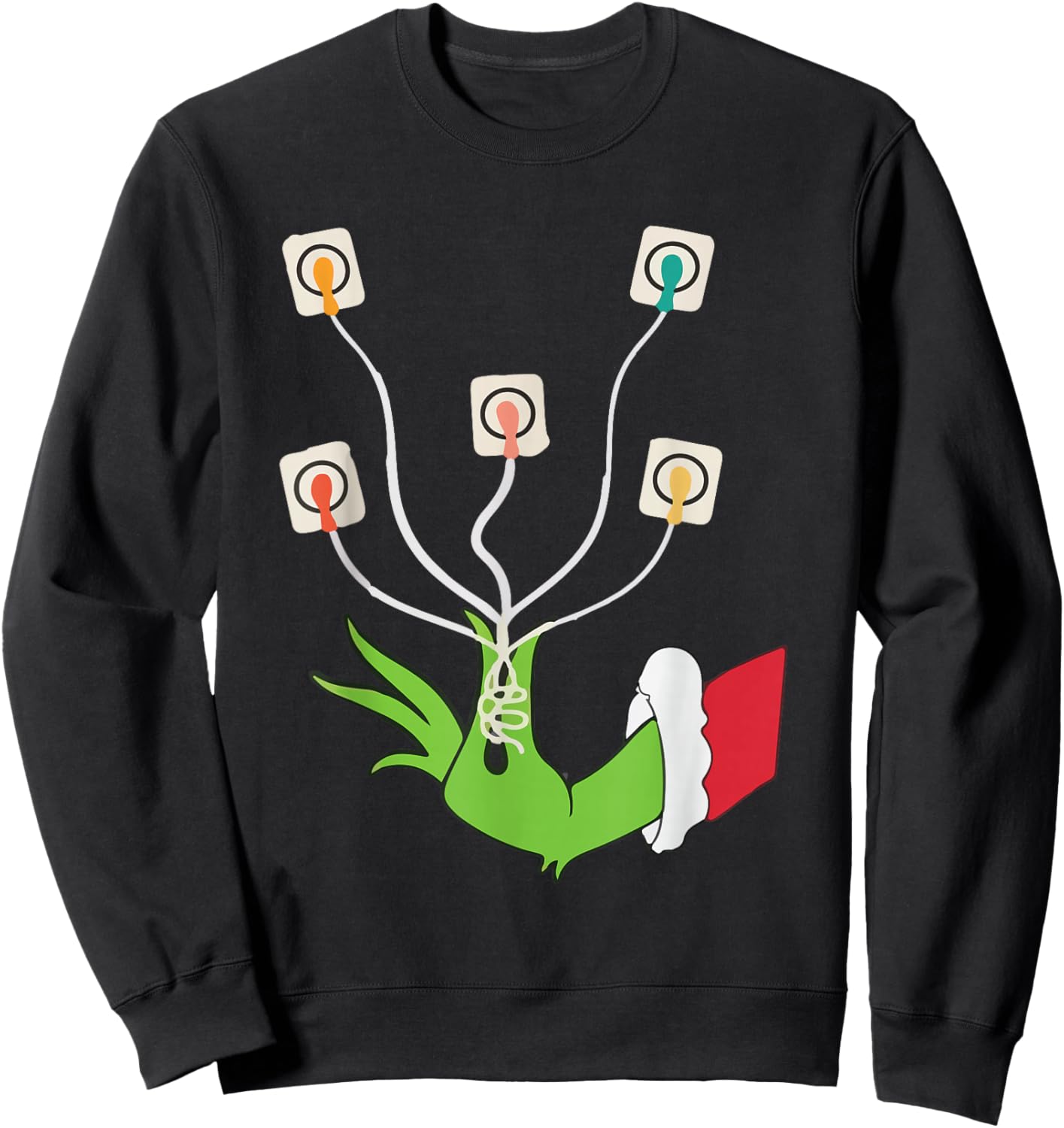 Funny Christmas Lights EKG Leads Cheat Sheet Nurse Christmas Sweatshirt - Sweatshirt | Black