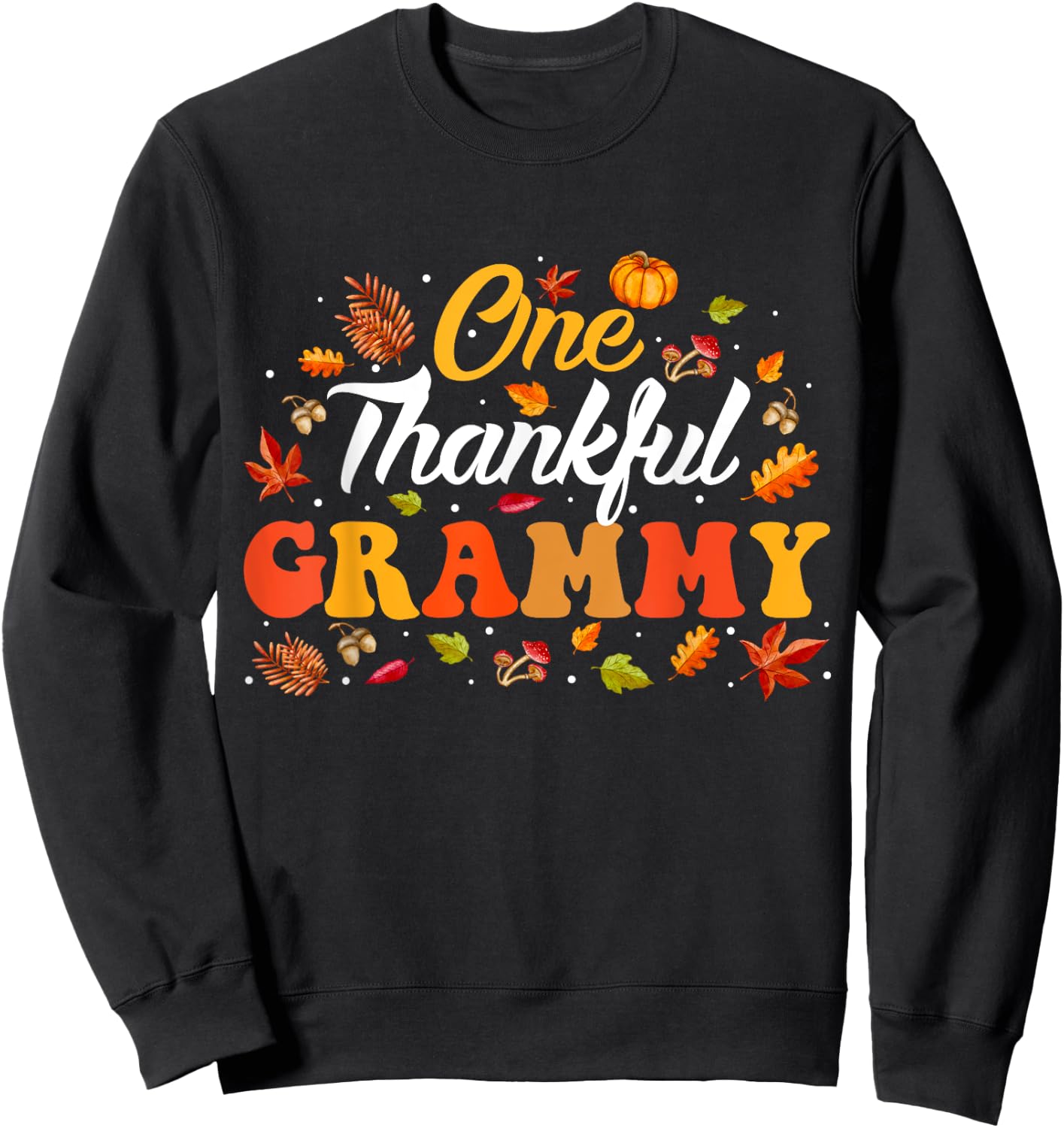 One Thankful Family Fall Thanksgiving Matching Women's Thanksgiving Turkey Autumn Leaves Fall Sweatshirt - Sweatshirt | Black