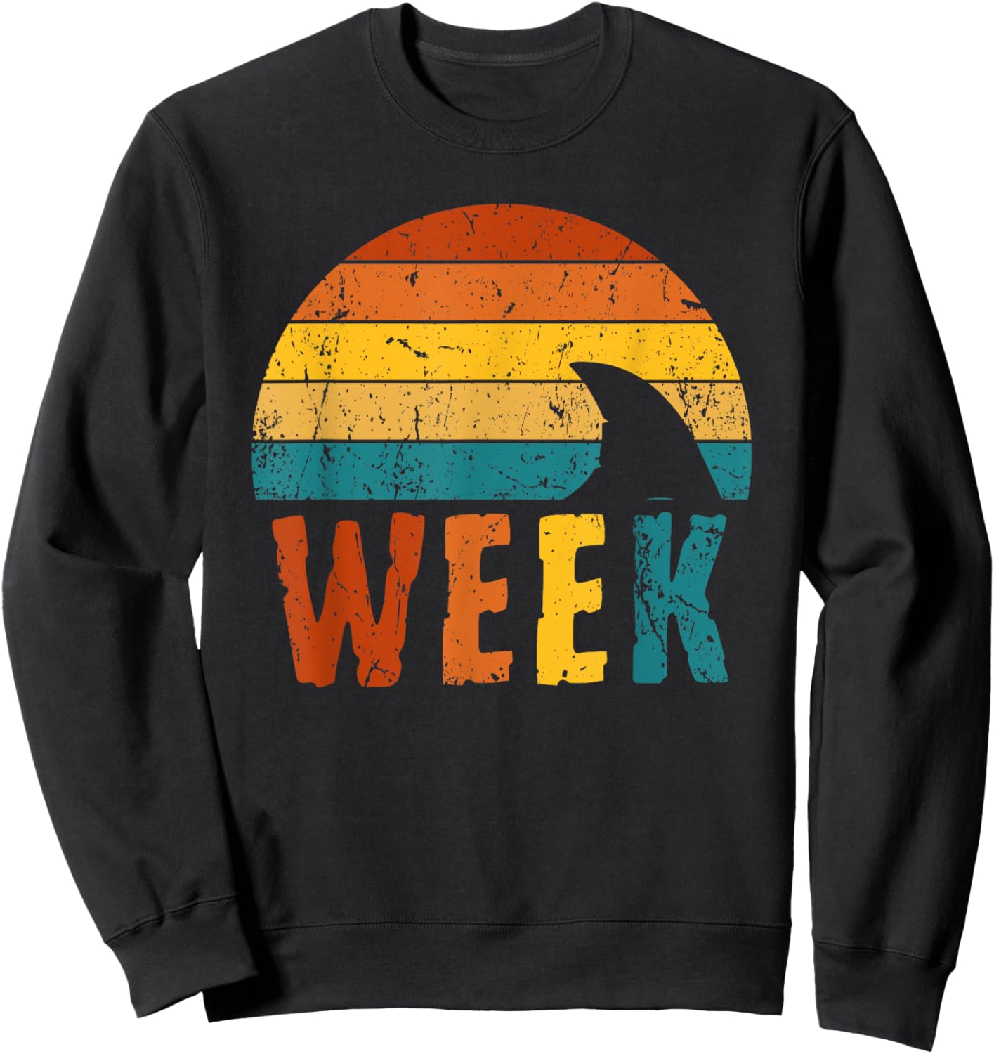 Retro Shark Fin 70s 80s Week Cool Sharks Ocean Animal Lover Sweatshirt - Sweatshirt | Black