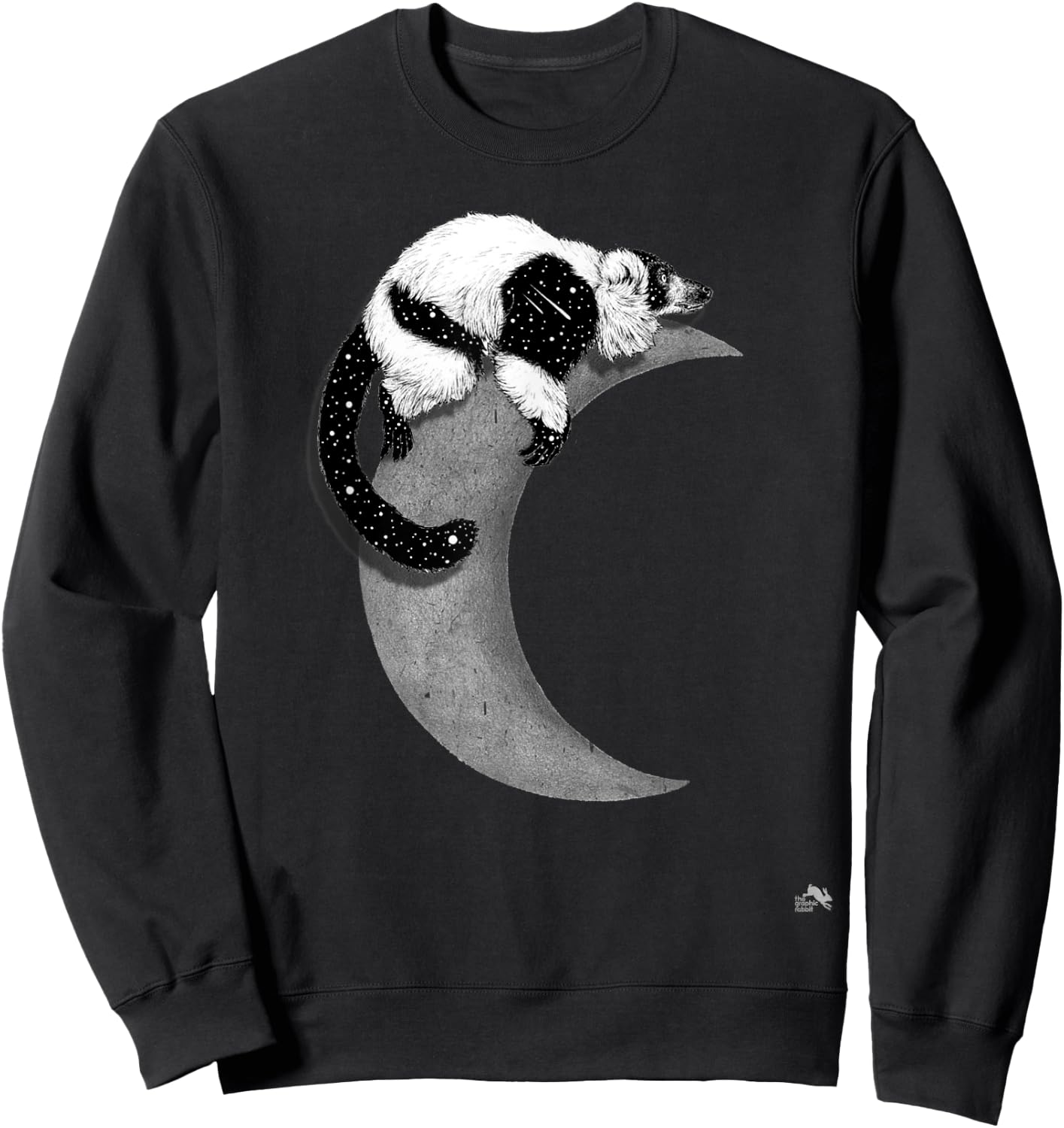 Black & White Ruffed Lemur - Indri - In Space On the Moon Sweatshirt - Sweatshirt | Black