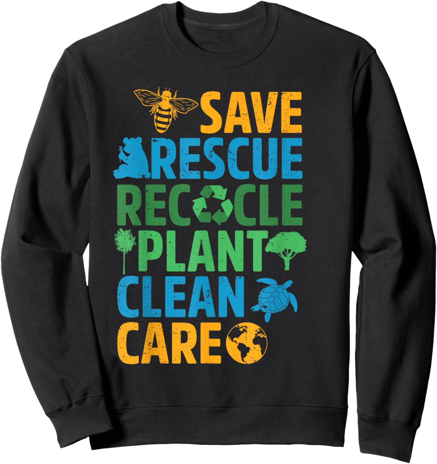 Save Bees Rescue Animals Recycle Plastict Earth Day men kids Sweatshirt - Sweatshirt | Black