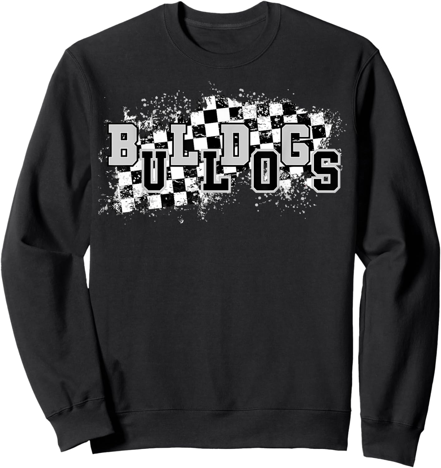 Bulldogs School Spirit Bulldog Pride Checkered Teacher Sweatshirt - Sweatshirt | Black