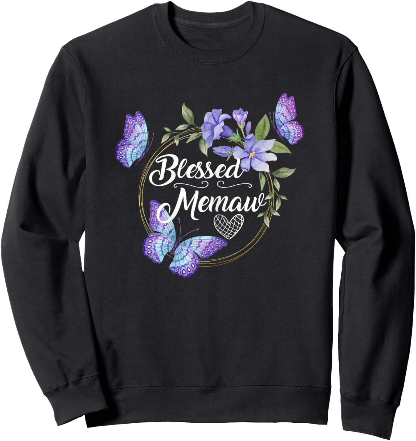 Blessed Memaw Frame with Butterflies print From Kids Sweatshirt - Sweatshirt | Black