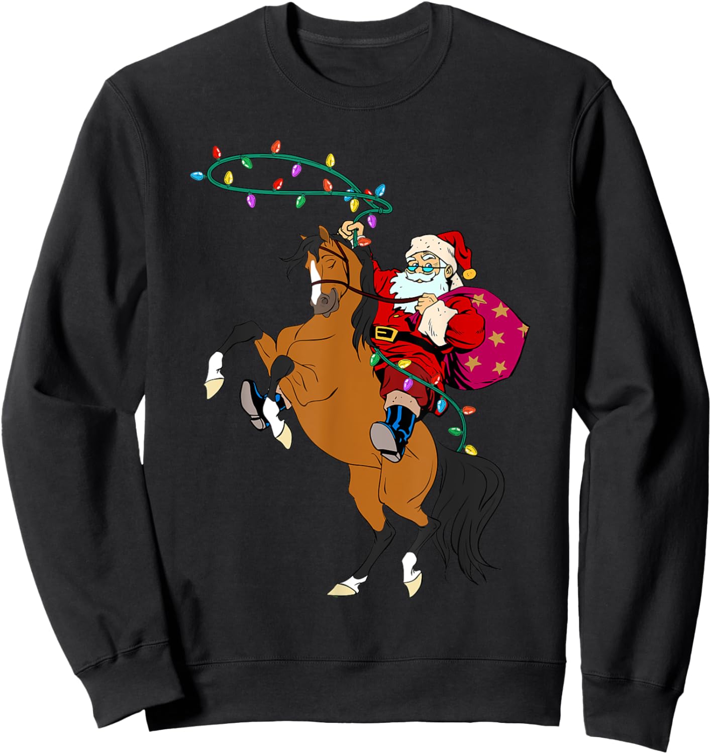 Cowboy Santa Claus Riding A Horse Christmas Cowboy Kids Boys Sweatshirt - Sweatshirt | Black