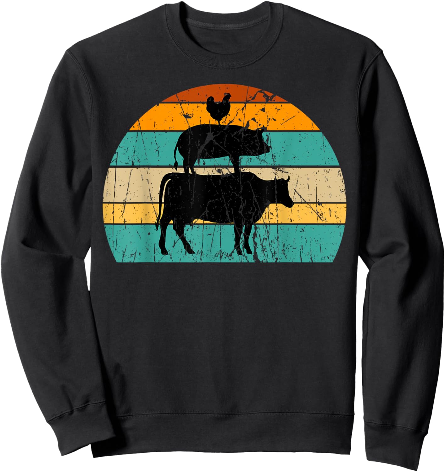 Vintage My Food Pyramid Carnivore Meat Eater Pig Cow Chicken Sweatshirt - Sweatshirt | Black