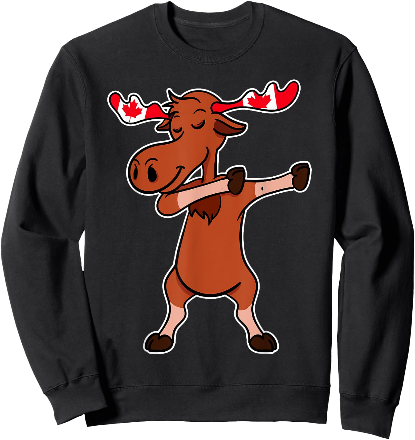 Dabbing Moose Shirt Dancing Canada Elk Canadian Flag Gift Sweatshirt - Sweatshirt | Black