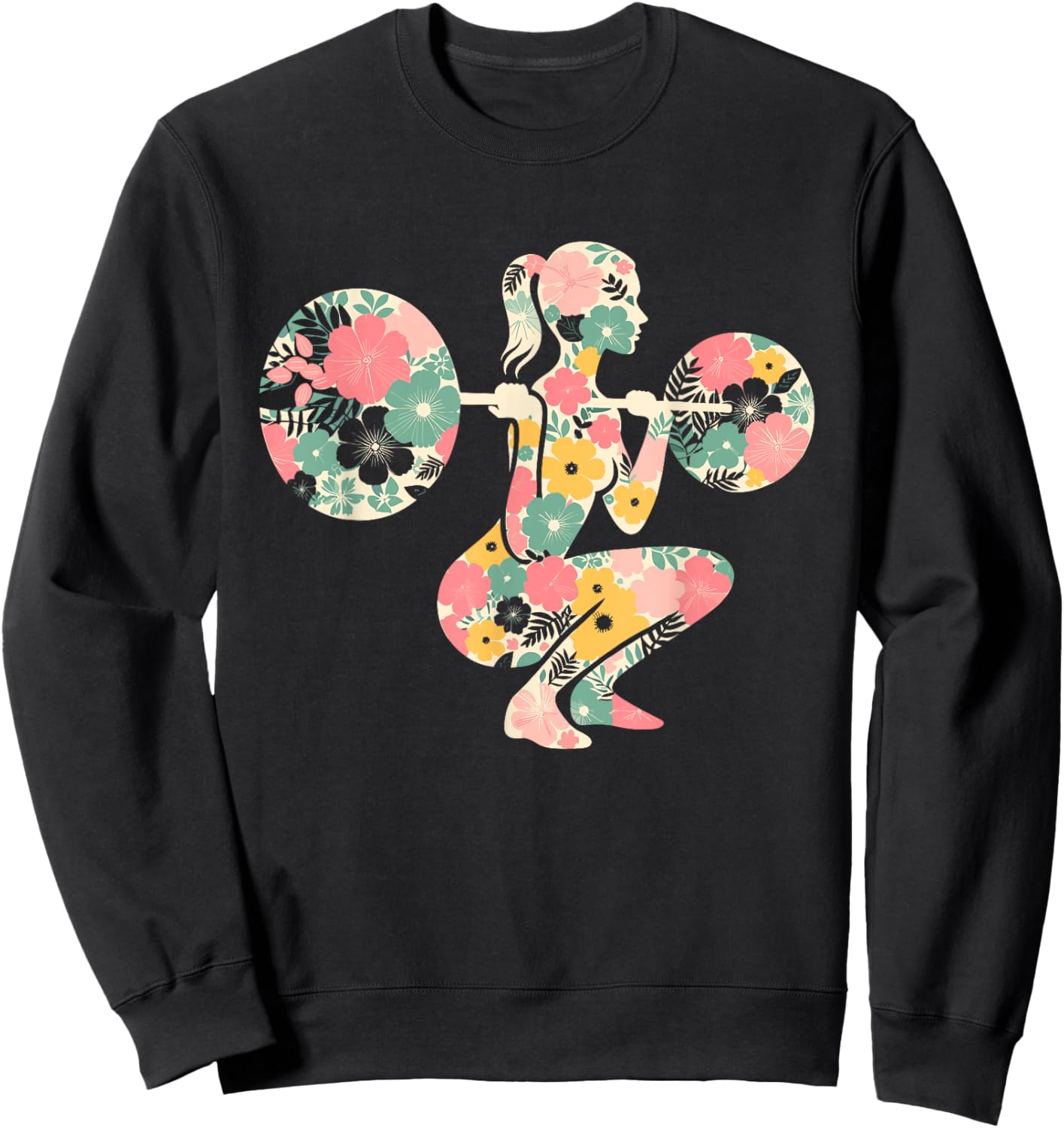 Floral FLower Weightlifting Workout Gym Fitness Mothers Day Sweatshirt - Sweatshirt | Black