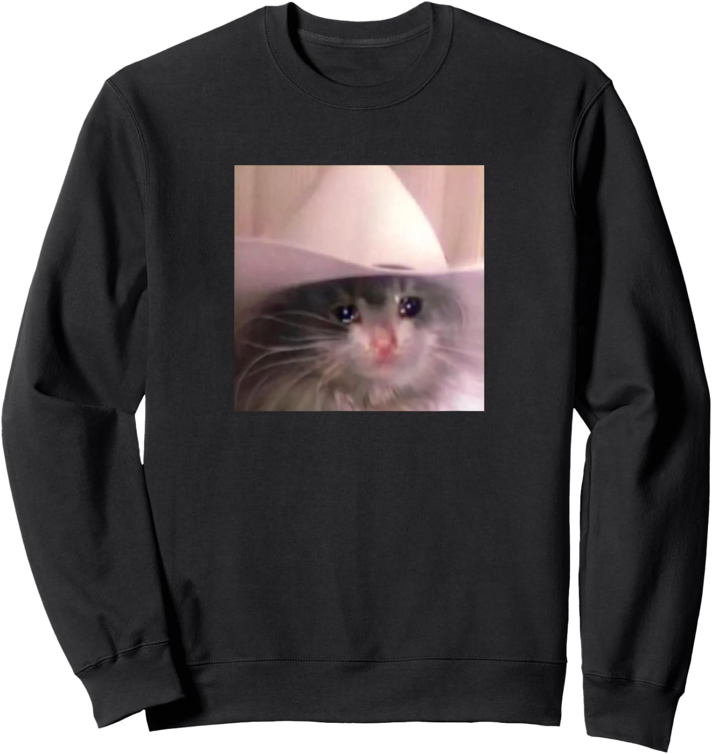 Sad Cat Cowboy Hat Sweatshirt - Sweatshirt | Black