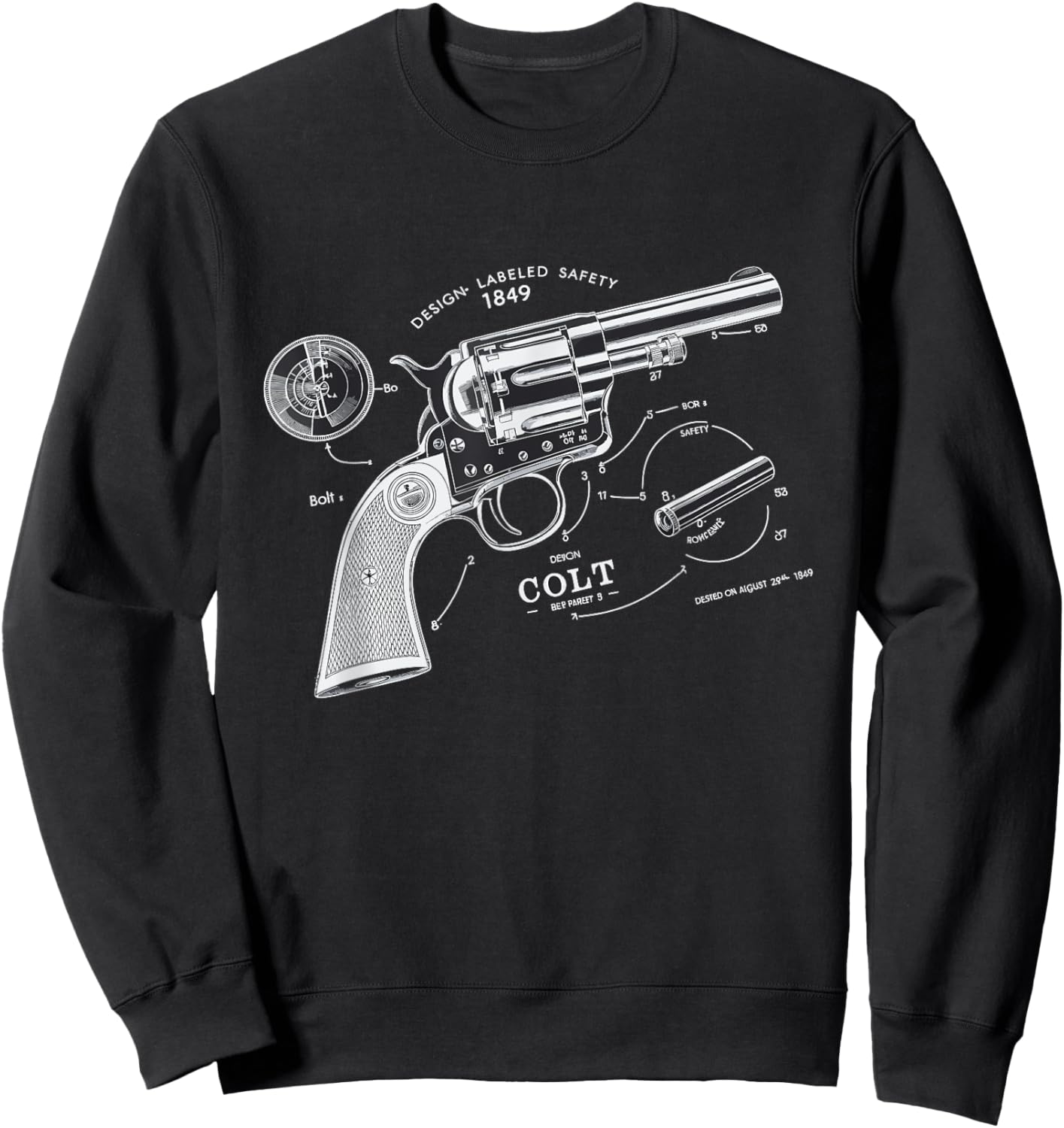 Vintage Patent Print 1839 Revolver Western Gun Sweatshirt - Sweatshirt | Black