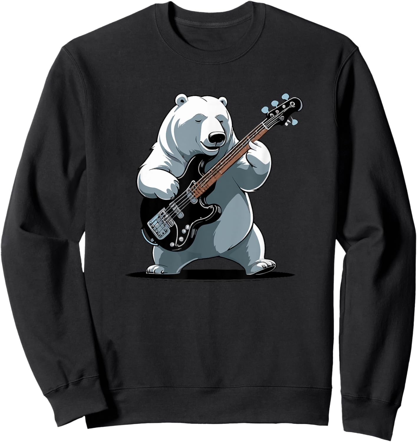 Bear playing Bass Guitar, Polar Bear Guitarist Sweatshirt - Sweatshirt | Black