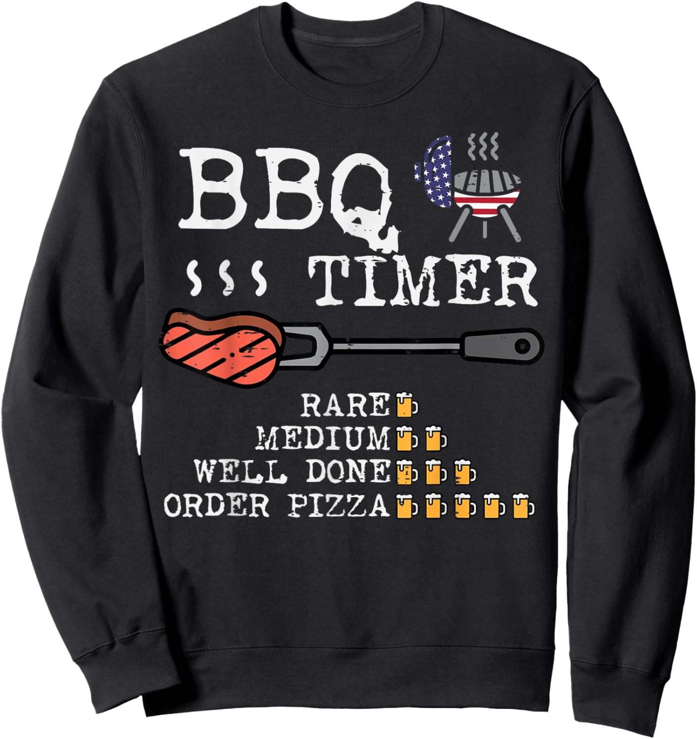 Bbq Timer Flag Funny Barbecue Grill 4th July Dad Grandpa Men Sweatshirt - Sweatshirt | Black