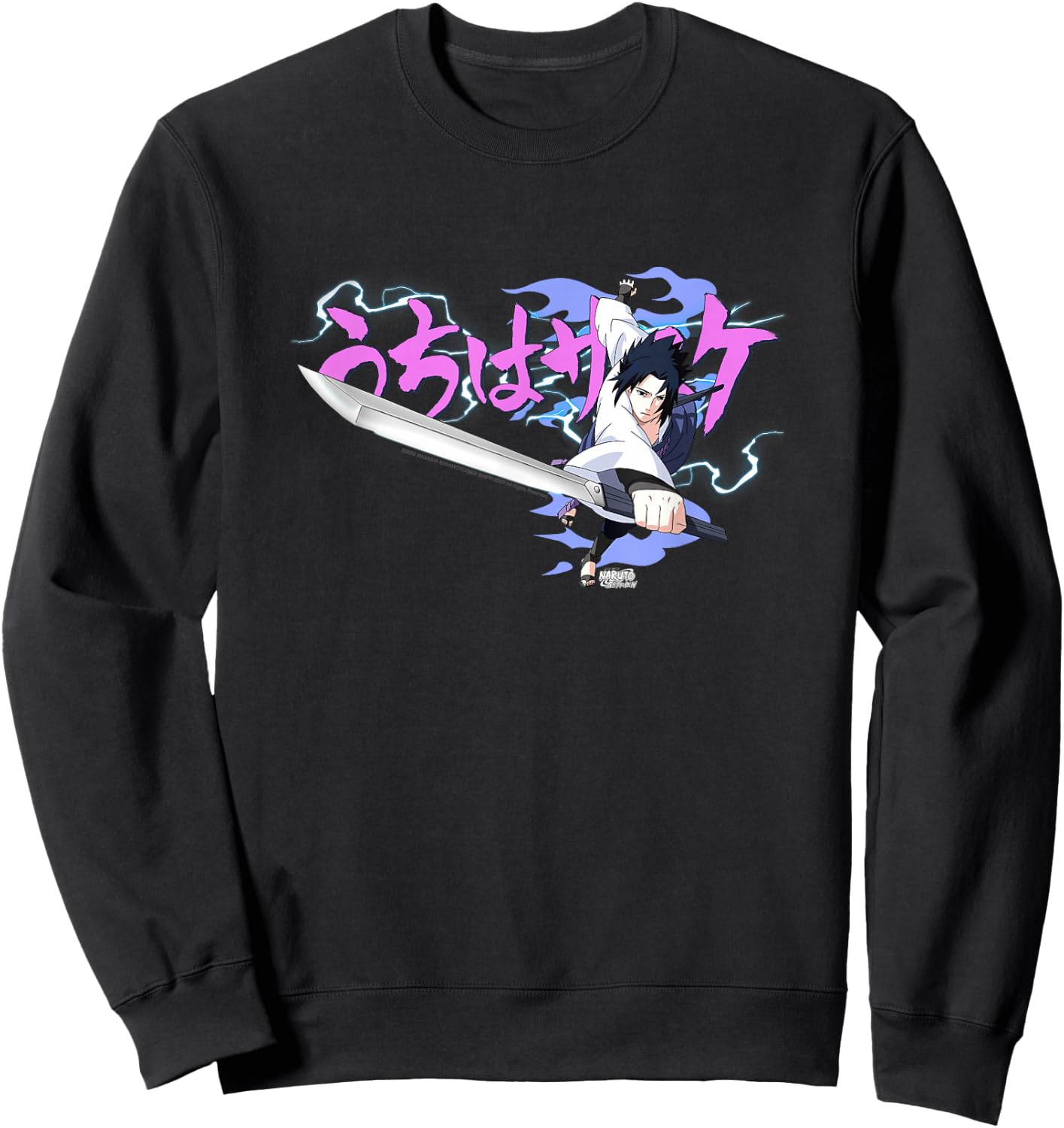 Naruto Shippuden Sasuke Sword Pastel Lightning Anime Sweatshirt - Sweatshirt | Black