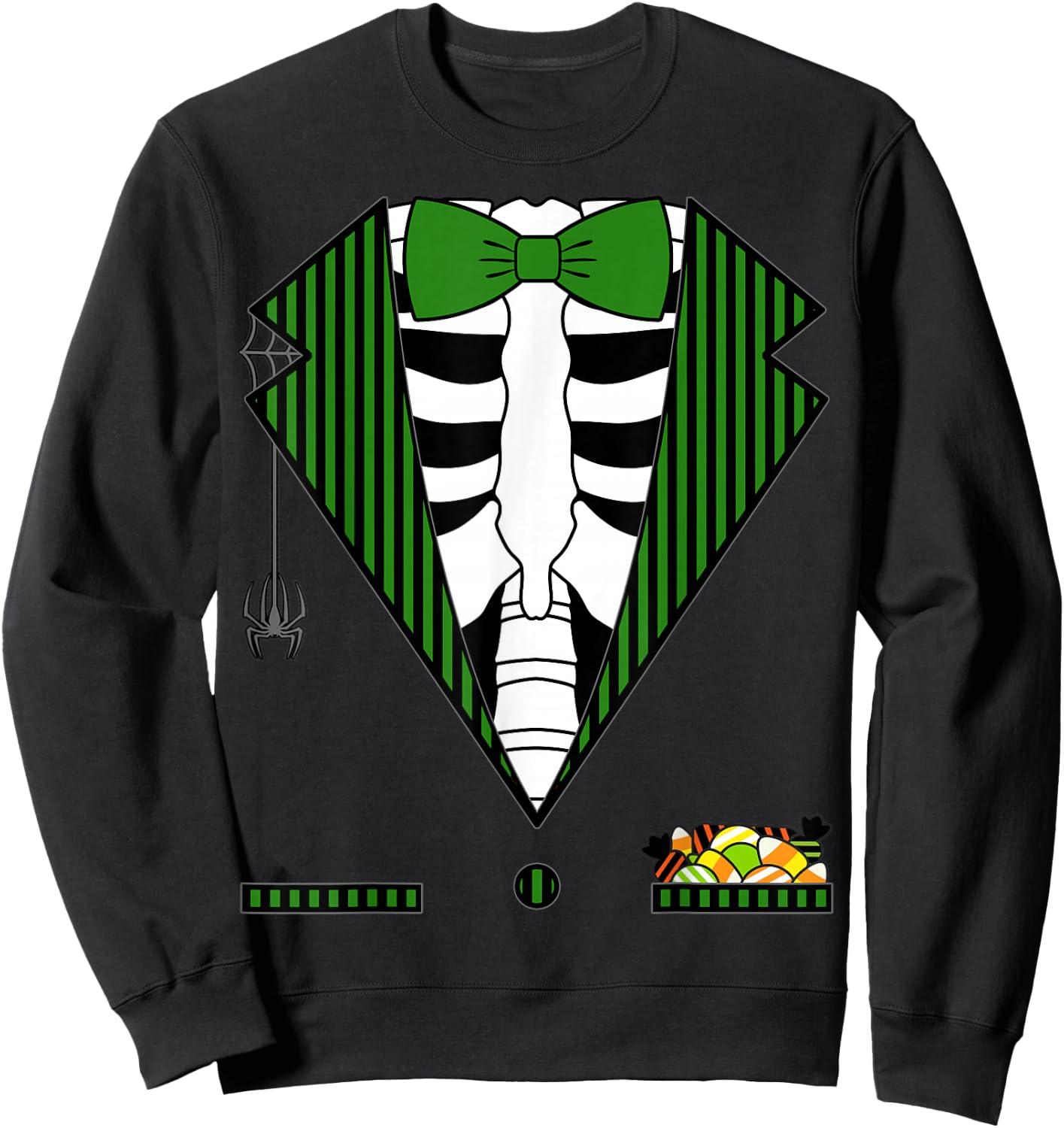 Easy Halloween Costume Shirts Green Striped Skeleton Tuxedo Sweatshirt - Sweatshirt | Black