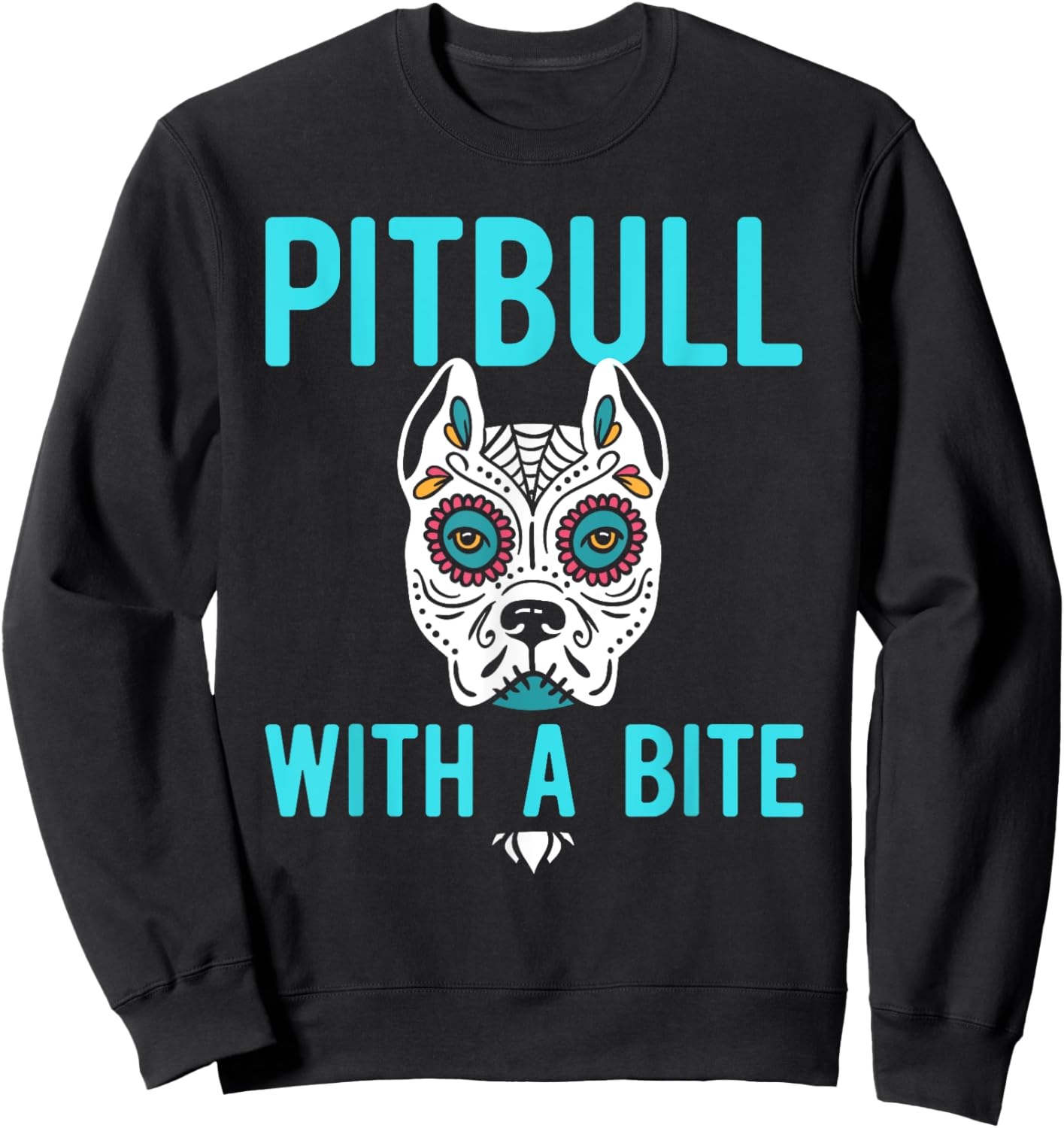 Pitbull Sugar Skull Mexican Dog Dia De Los Muertos Halloween Sweatshirt - Sweatshirt | Black