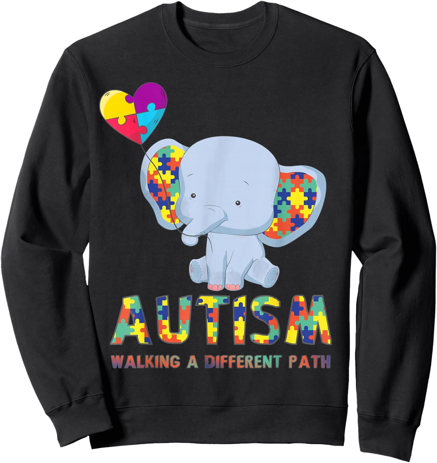 Autism Elephant Walking A Different Path T Shirt For Kids Sweatshirt - Sweatshirt | Black