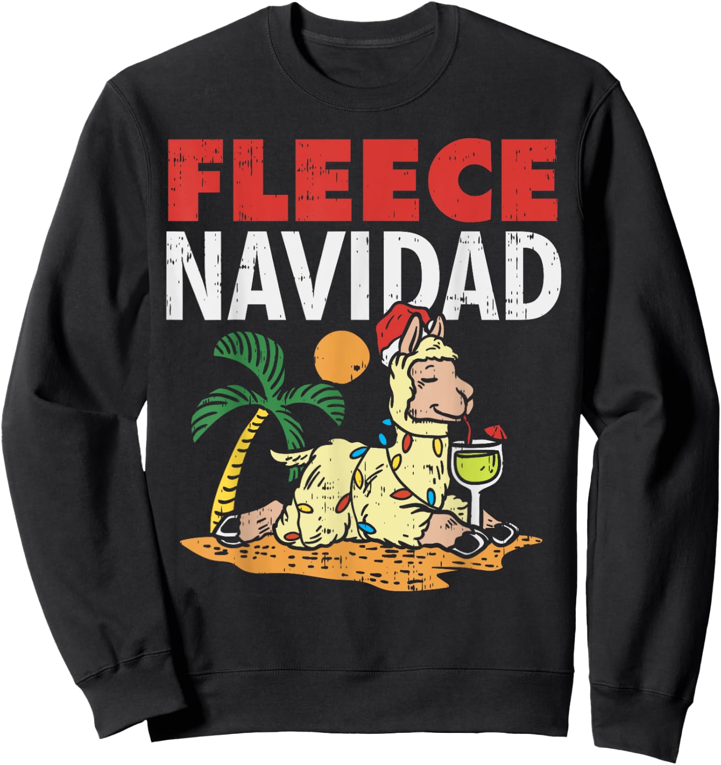 Fleece Navidad Summer Llama Funny Christmas In July Gift Sweatshirt - Sweatshirt | Black