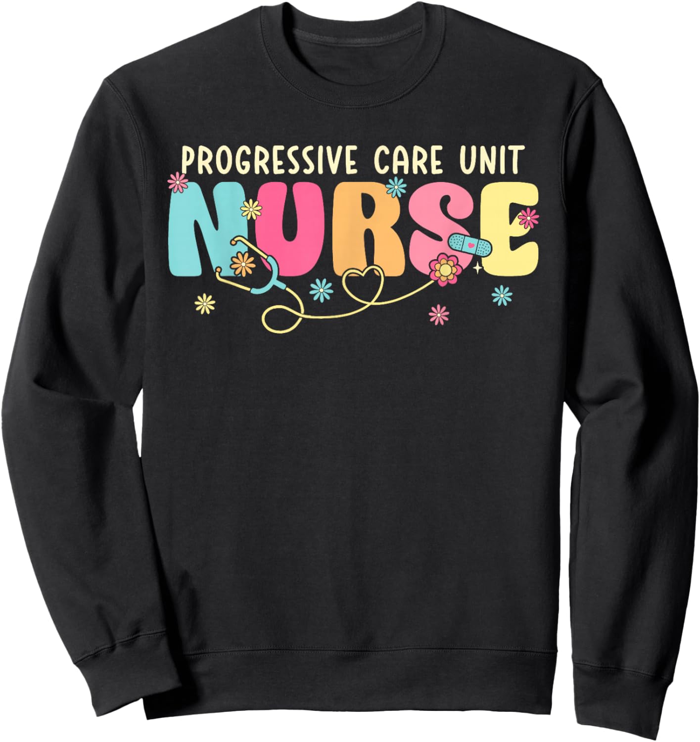 Progressive Care Unit Groovy PCU Nurse Emergency Room Nurse Sweatshirt - Sweatshirt | Black