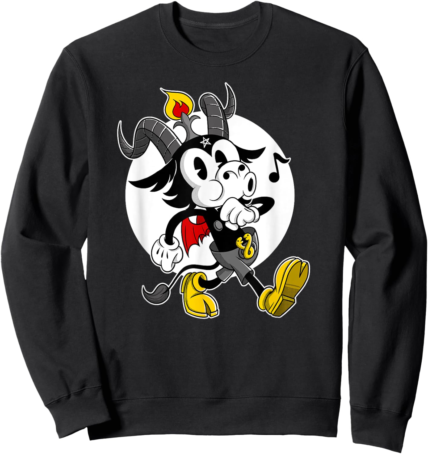 Atheist Satan Cute Baphomet goat whistling old Cartoon Sweatshirt - Sweatshirt | Black