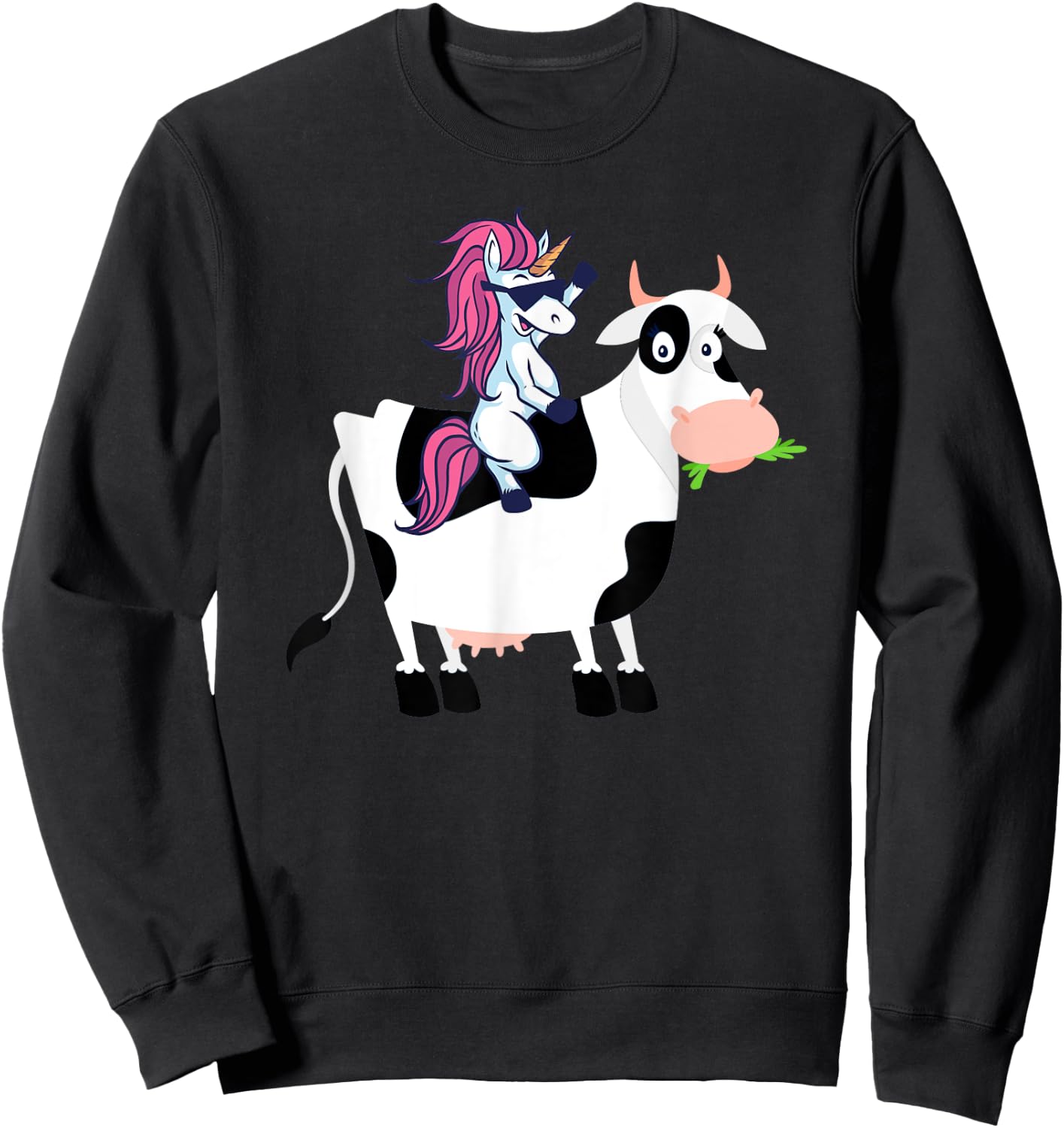 Unicorn Cow Shirt Funny Unicorn Riding Cow Gift Sweatshirt - Sweatshirt | Black