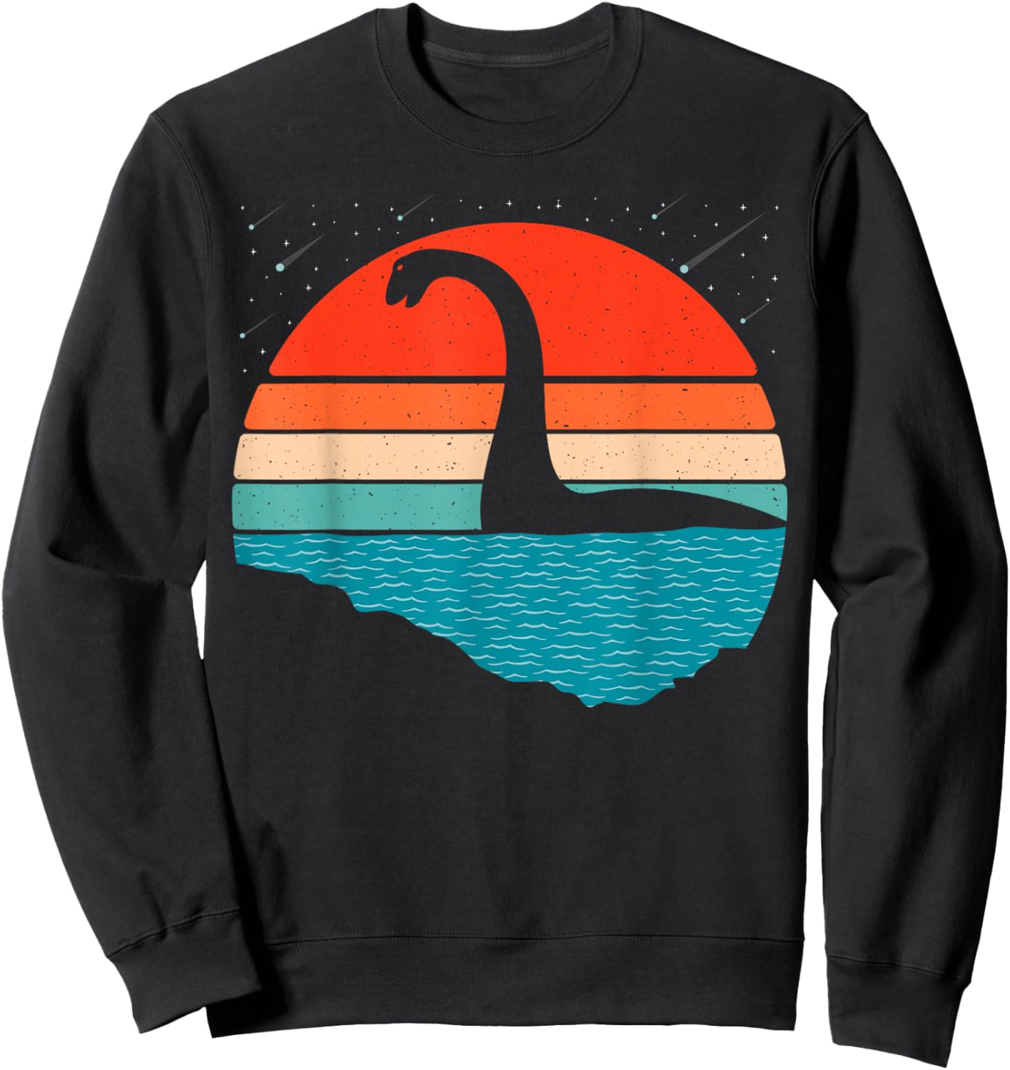 Nessie The Loch Ness Monster-Grafik, Retro-Sonnenuntergang, Loch Ness Sweatshirt - Sweatshirt | Black