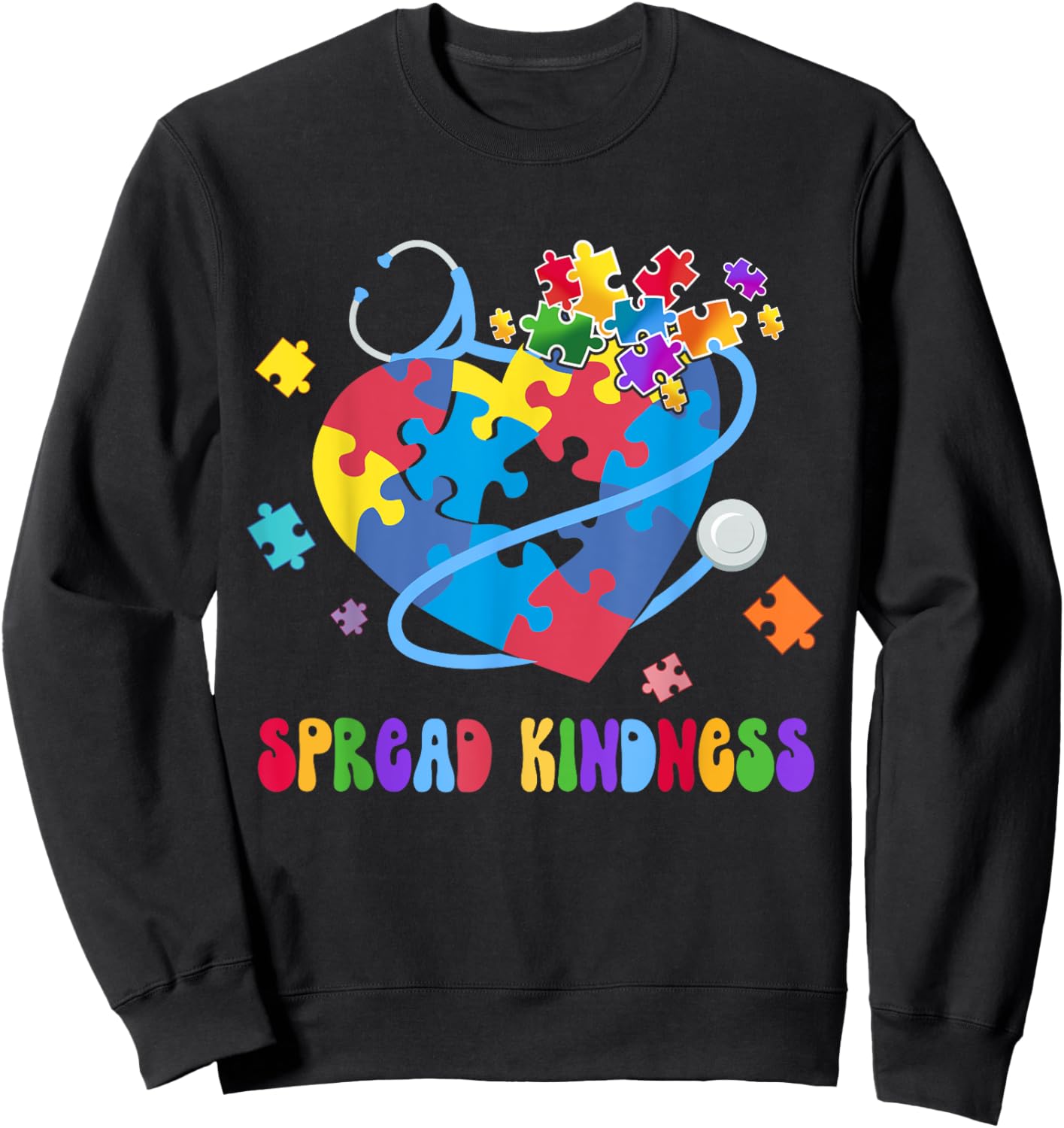 Spread Kindness Autism Awareness Stethoscope Heart Nurse Sweatshirt - Sweatshirt | Black