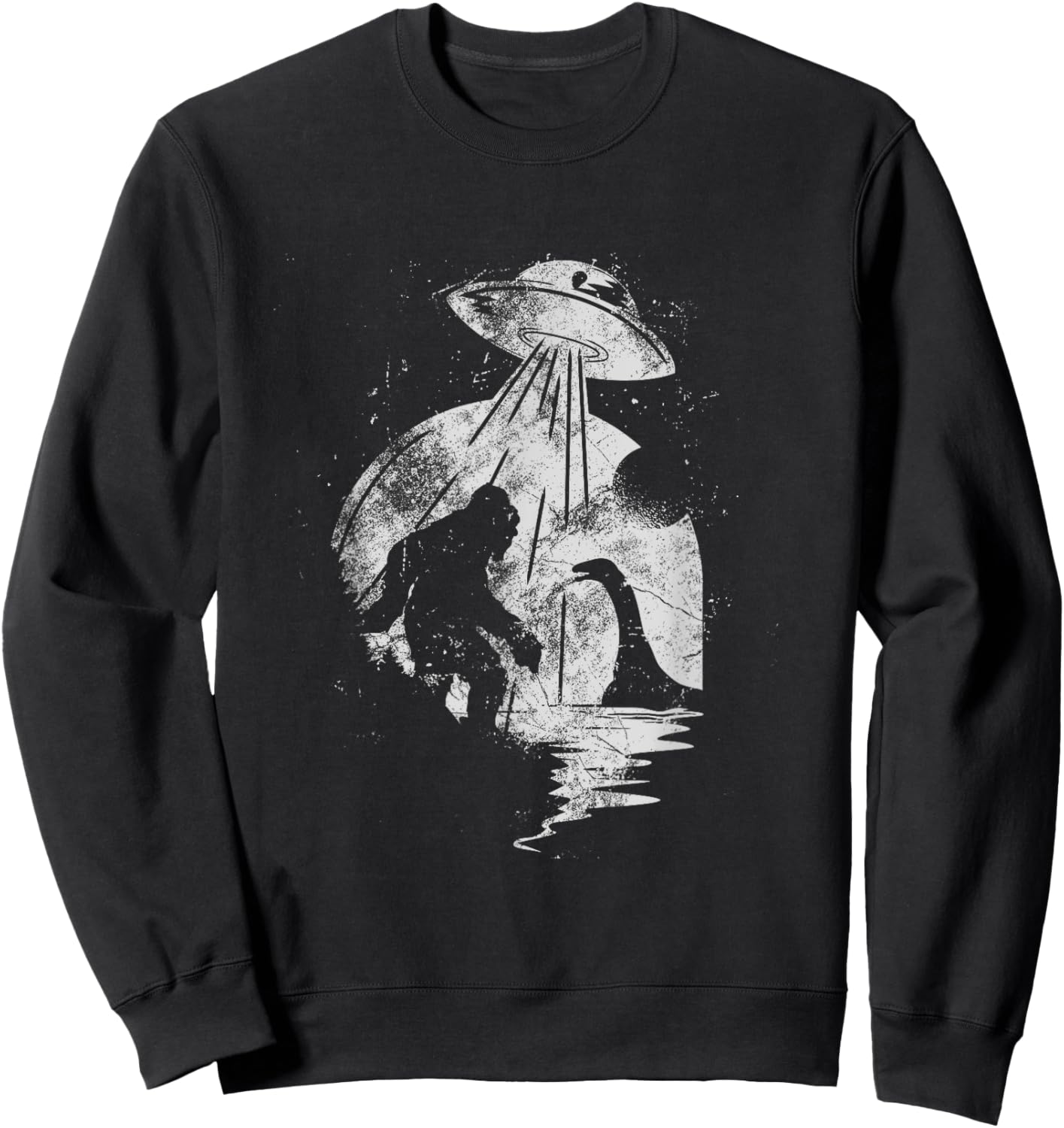 Bigfoot And Loch Ness Monster Being Abducted By A UFO Sweatshirt - Sweatshirt | Black