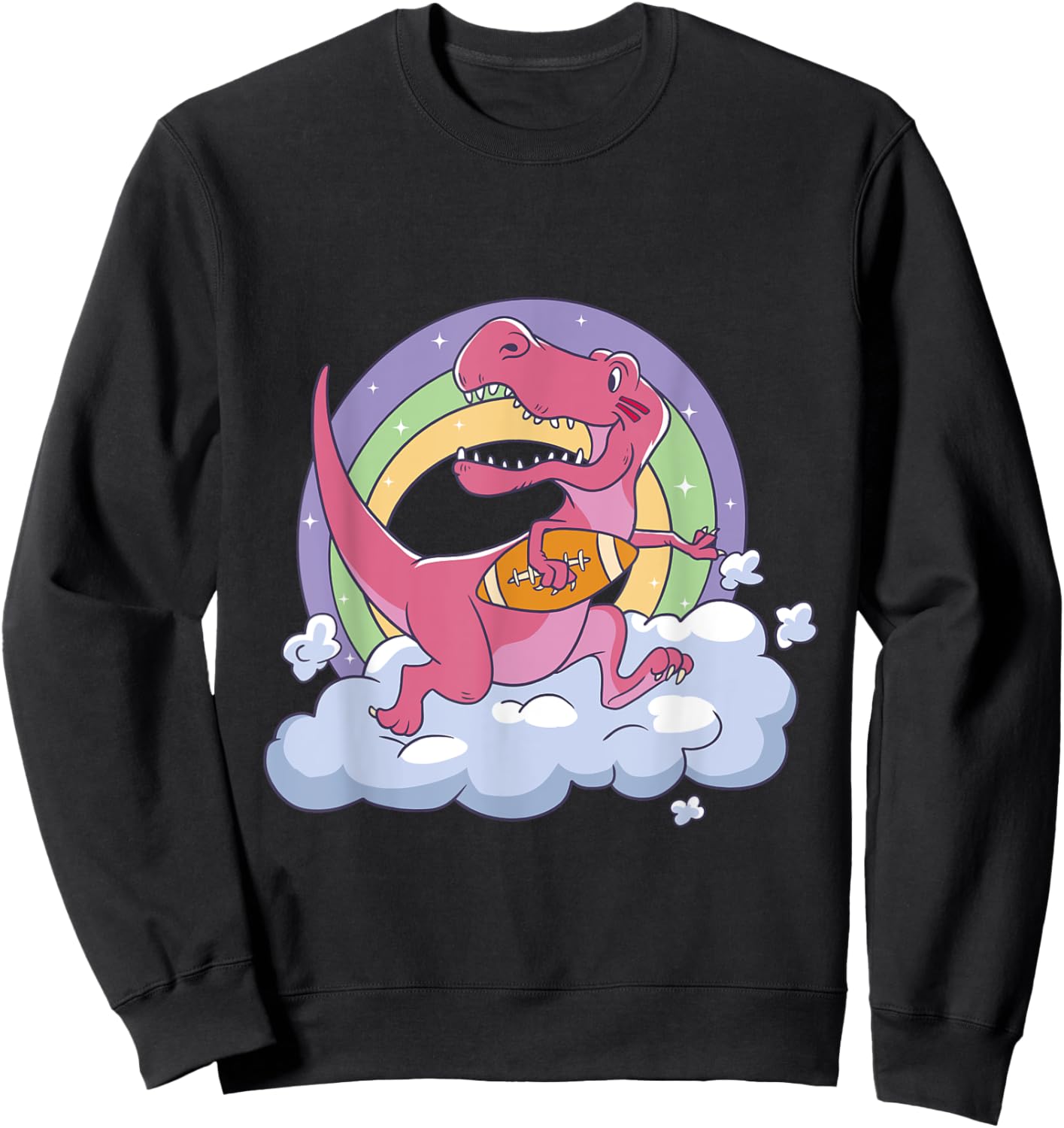 Cute T-Rex Dinosaur Playing Football Cartoon Sports Graphic Sweatshirt - Sweatshirt | Black