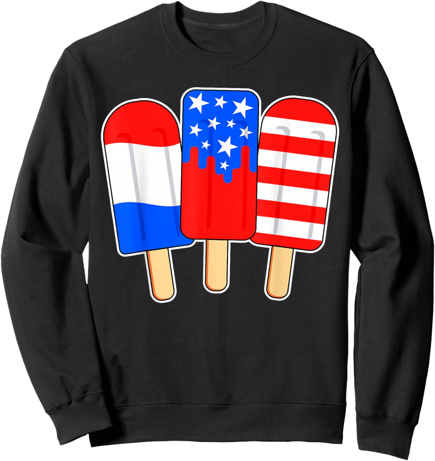 Retro Patriotic July 4th Popsicle Red White Blue Boys Girls Sweatshirt - Sweatshirt | Black
