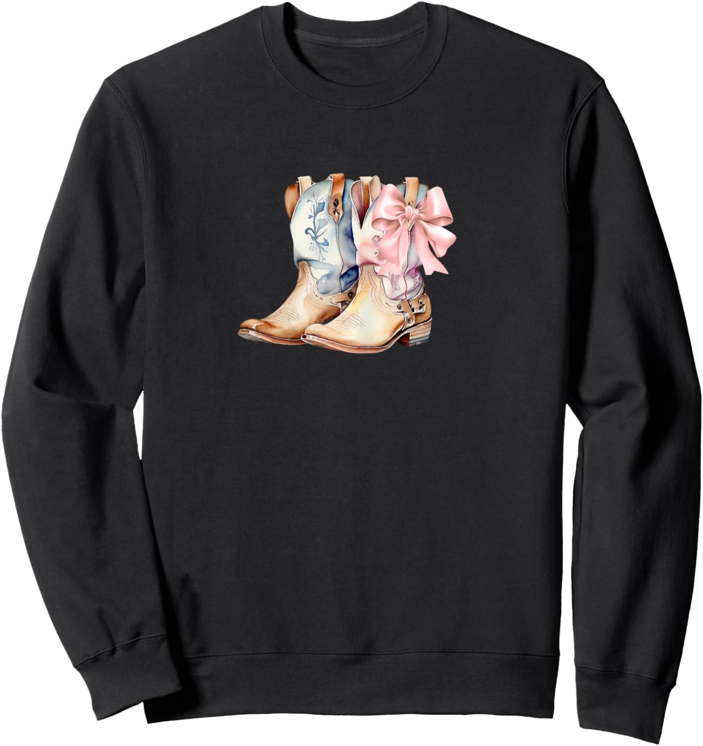 Coquette Pink Bow and Cowboy Boots, Pretty Country Sweatshirt - Sweatshirt | Black