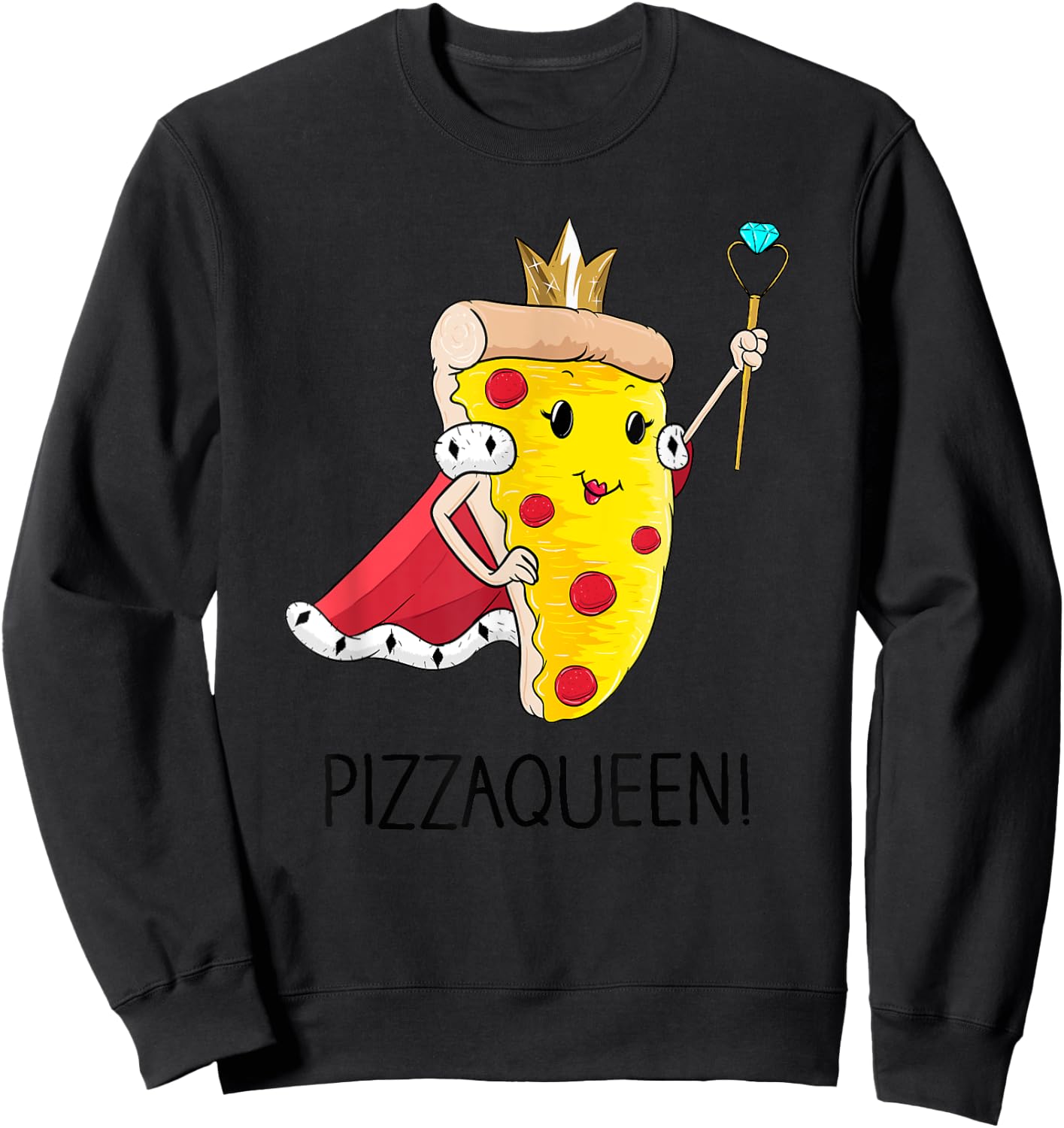 Kids Funny Pizza Queen Shirt Salami Pizza Fast Food Girl Sweatshirt - Sweatshirt | Black