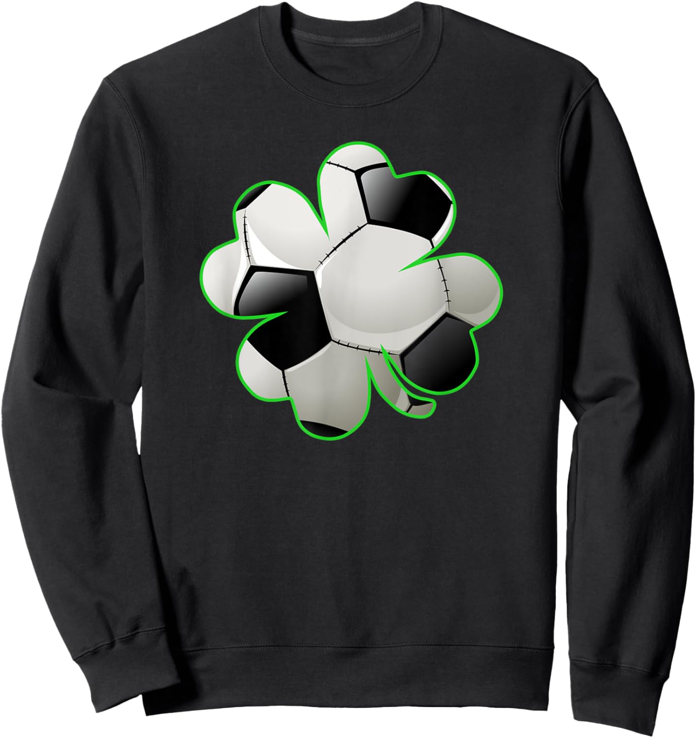 Soccer Ball Shamrock Four Leaf Clover St Patrick's Day Sweatshirt - Sweatshirt | Black