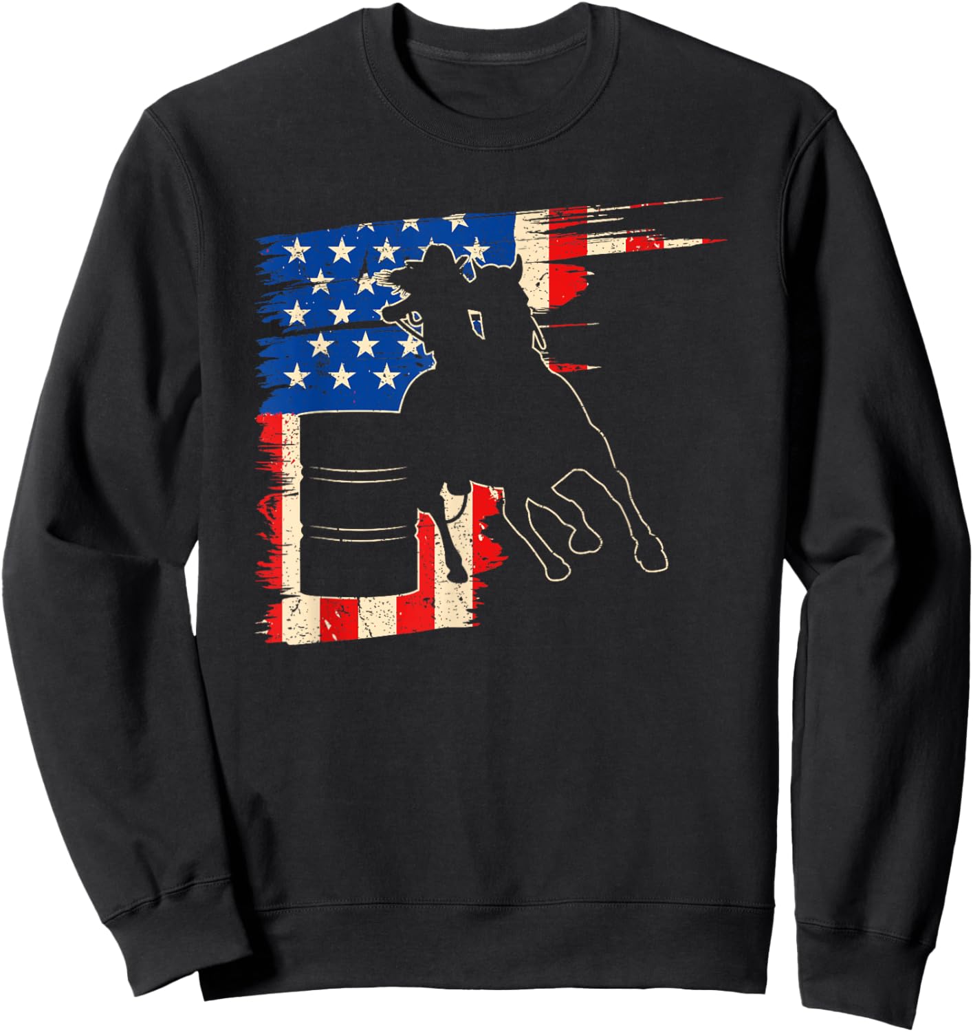 Barrel Racer American Flag, Patriotic Rodeo Barrel Racing Sweatshirt - Sweatshirt | Black