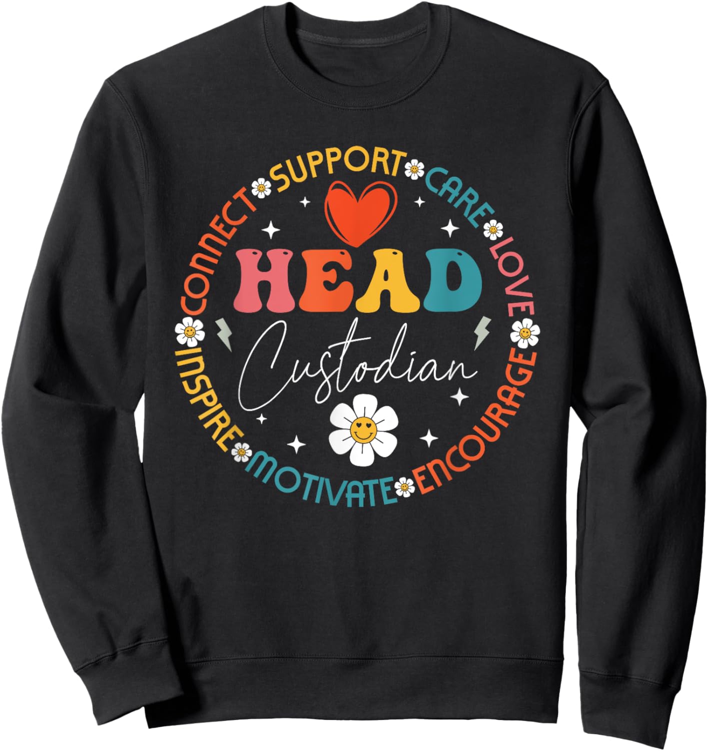 Head Custodian Appreciation Week Back to School Retro Groovy Sweatshirt - Sweatshirt | Black