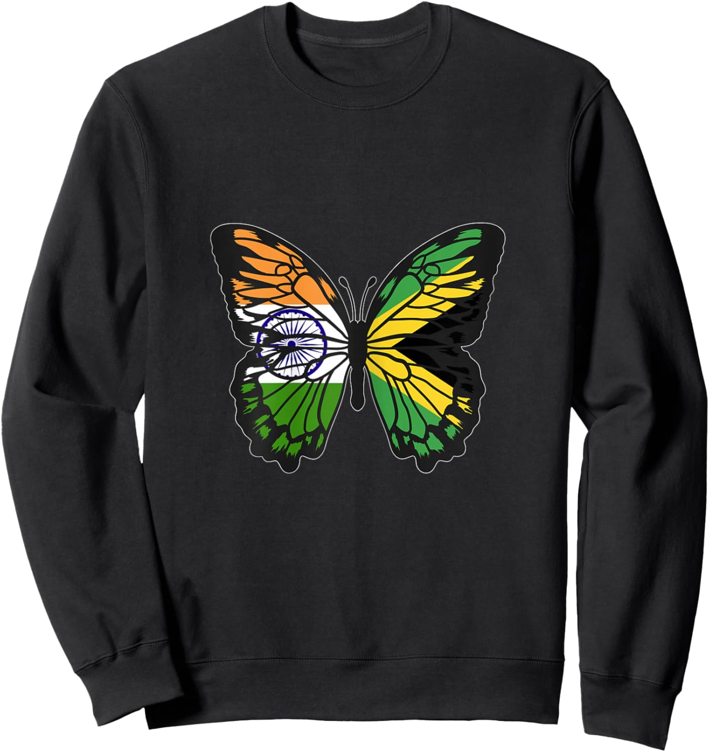 India and Jamaica Mix Butterfly Half Indian half Jamaican Sweatshirt - Sweatshirt | Black