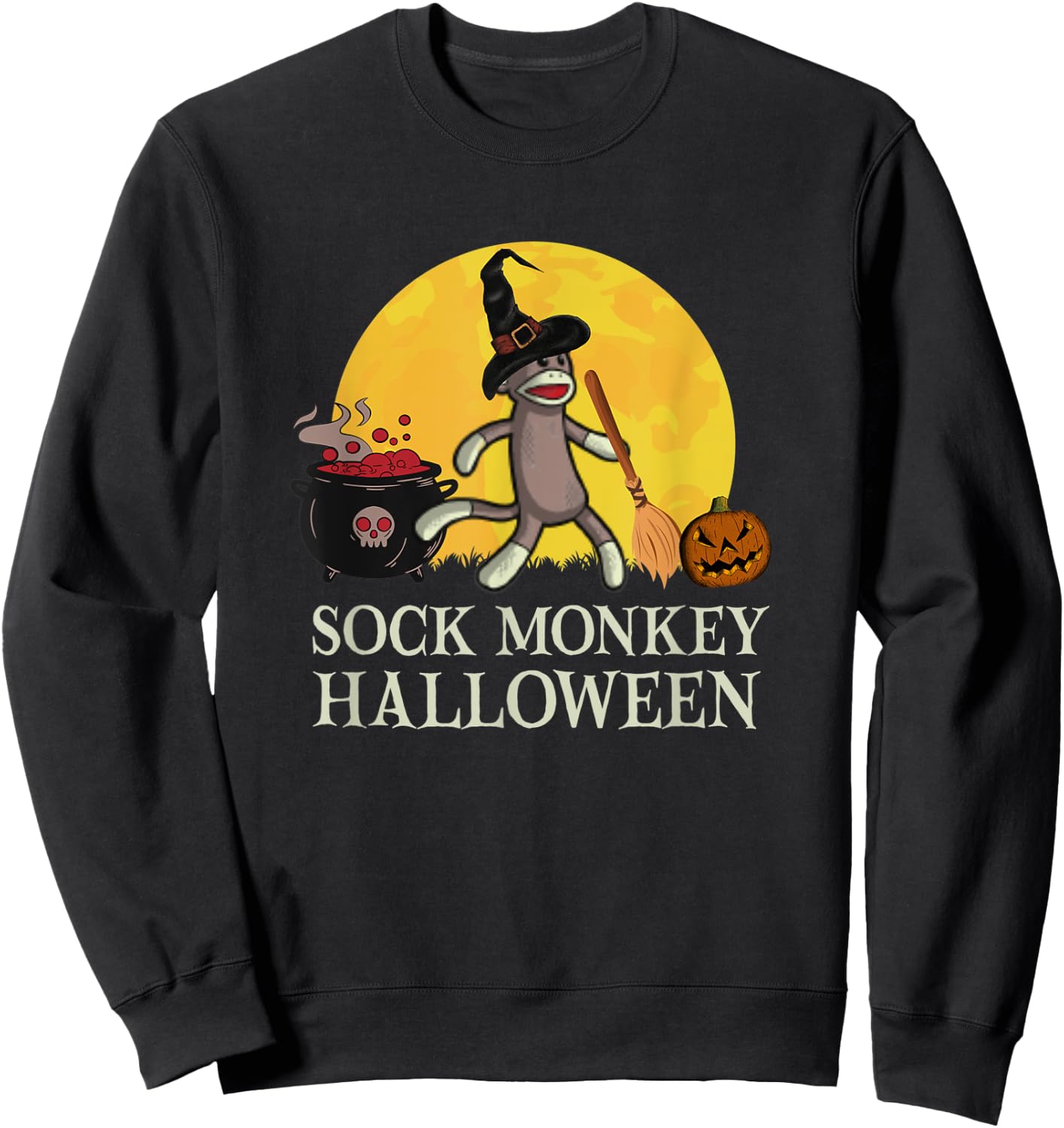 It's a Sock Monkey Halloween Sock Monkey Witch Sweatshirt - Sweatshirt | Black